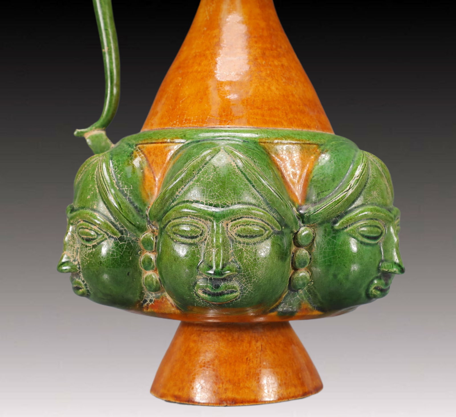 A Huge Tang Tri-Color Glazed Pottery Figure Pattern Ewer - 3