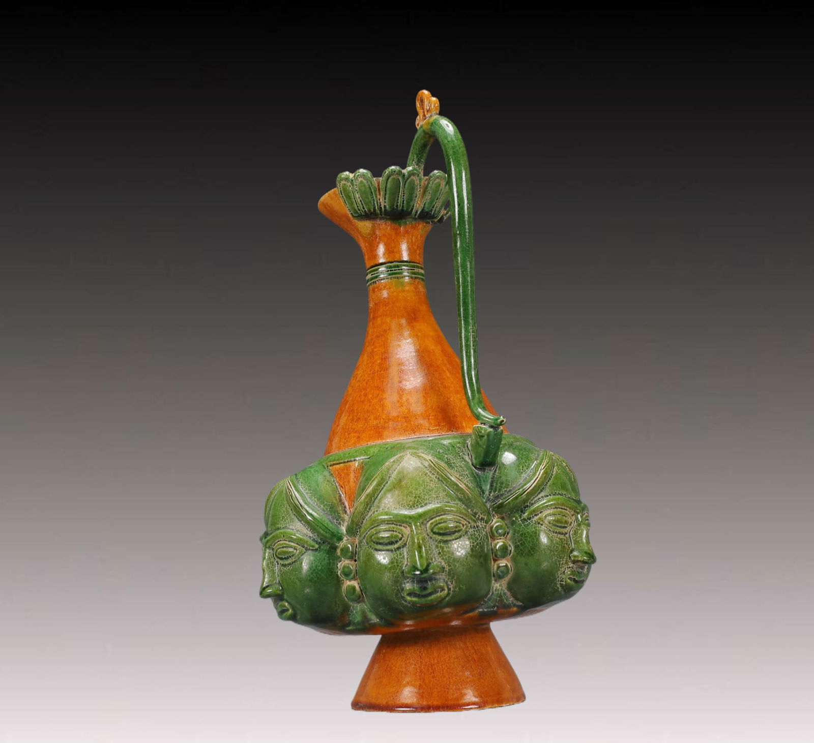 A Huge Tang Tri-Color Glazed Pottery Figure Pattern Ewer - 7