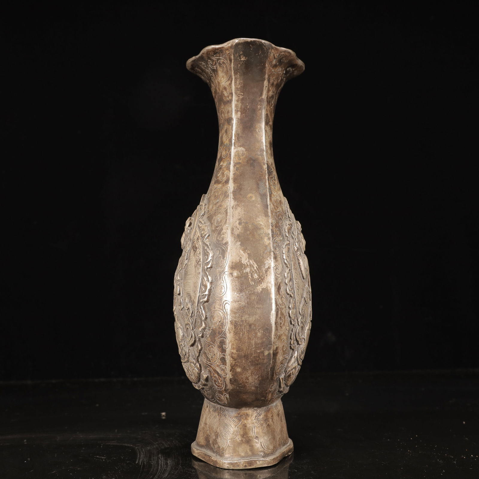 A Rare Silver-plated Copper Buddha Statue Pattern Vase - 5