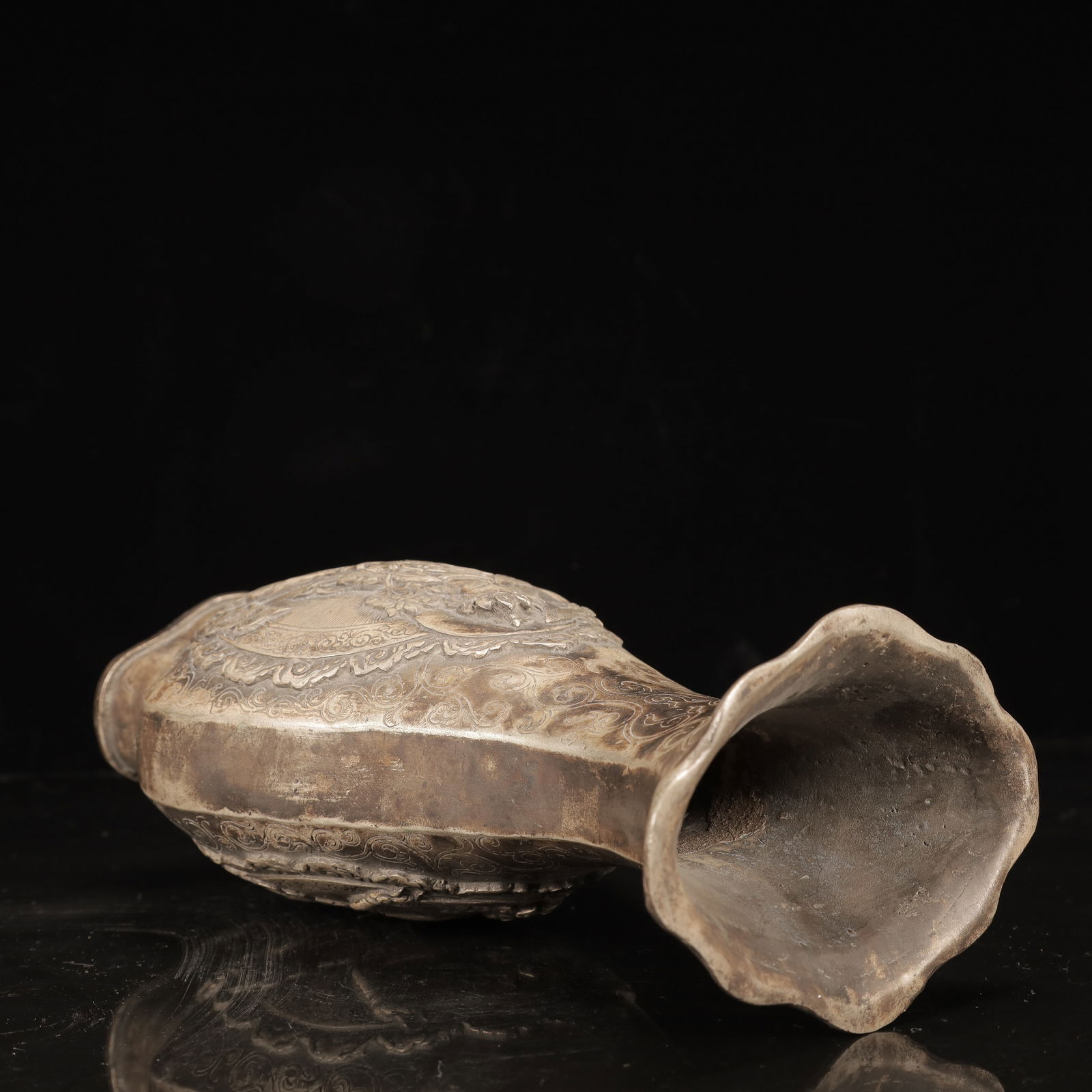 A Rare Silver-plated Copper Buddha Statue Pattern Vase - 9