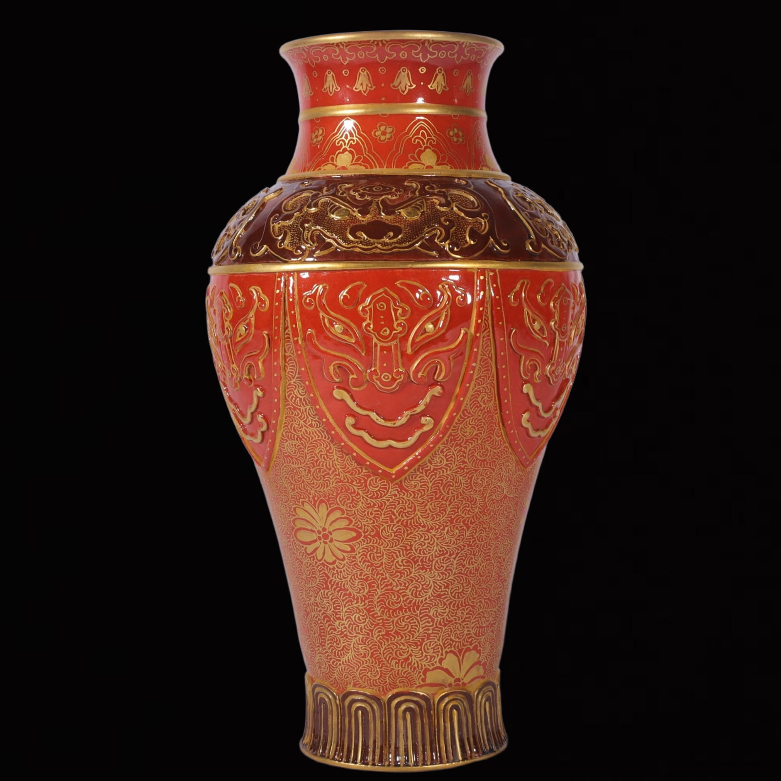 An Exquisite Iron-Red Painted Gold Beast-Face Pattern Vase (1 of 9)