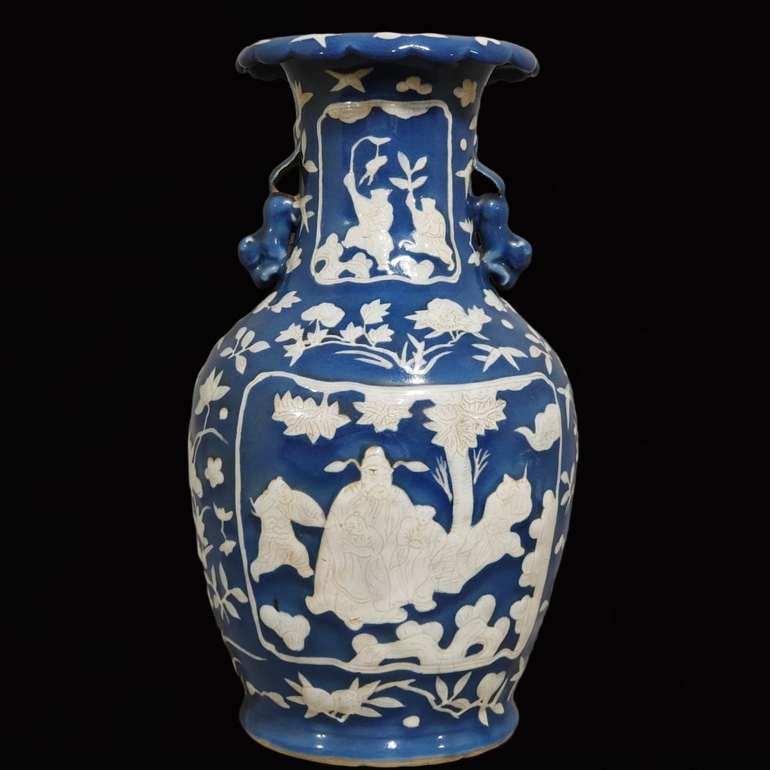 A Rare Sky Blue Glazed Figure and Story Pattern Double-Ears Vase: A Rare Sky Blue Glazed Figure and Story Pattern Double-Ears Vase,Qing Dynasty,China,Size:15inx7.9in 