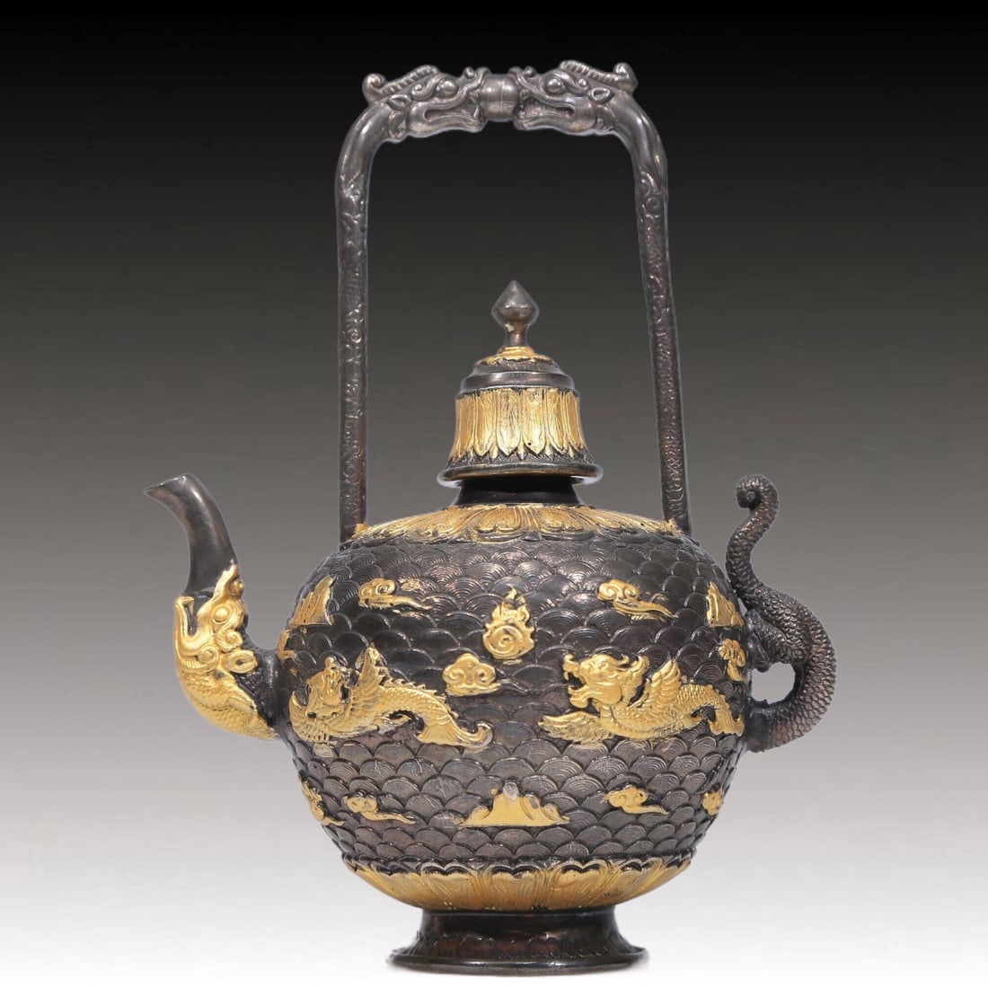 A Brilliant Gilt-Bronze Silver 'Ocean& Auspicious Beast' Ewer (1 of 8)
