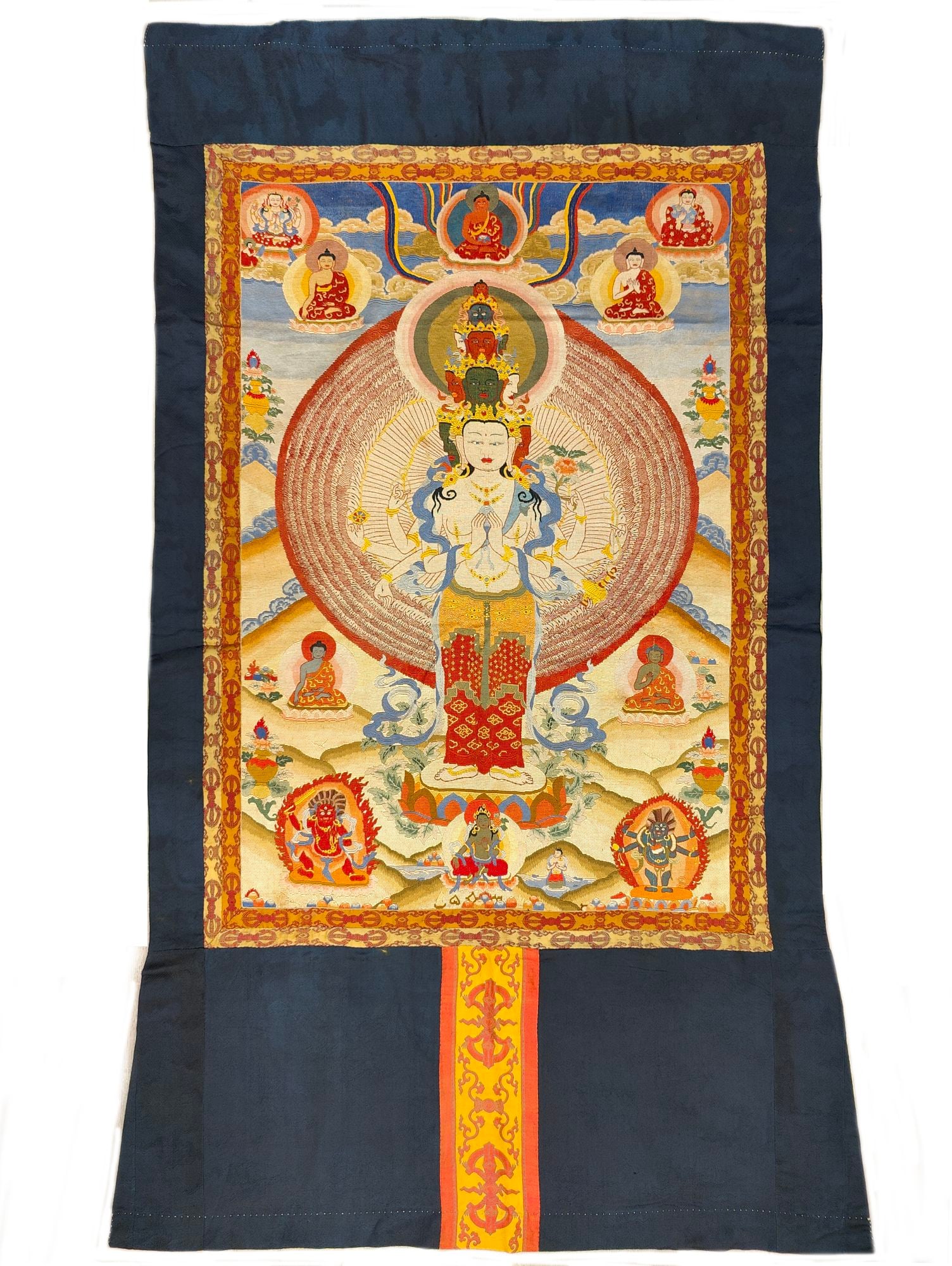 A beautifully embroidered Thousand-Armed Avalokitesvara thangka (1 of 7)