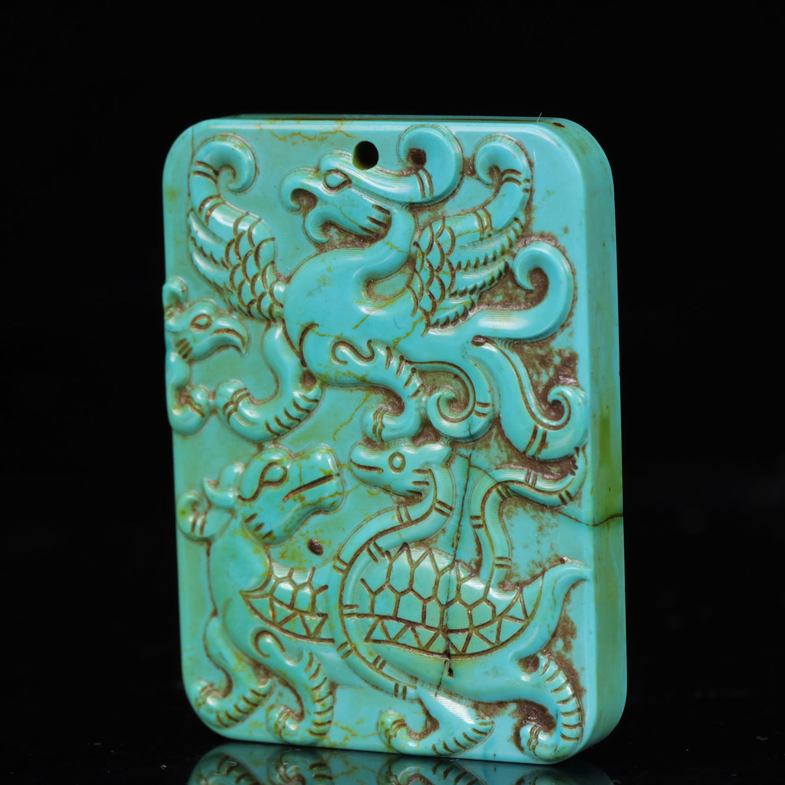An Exquisite Turquoise Auspicious Beast Pattern Pendant - 2