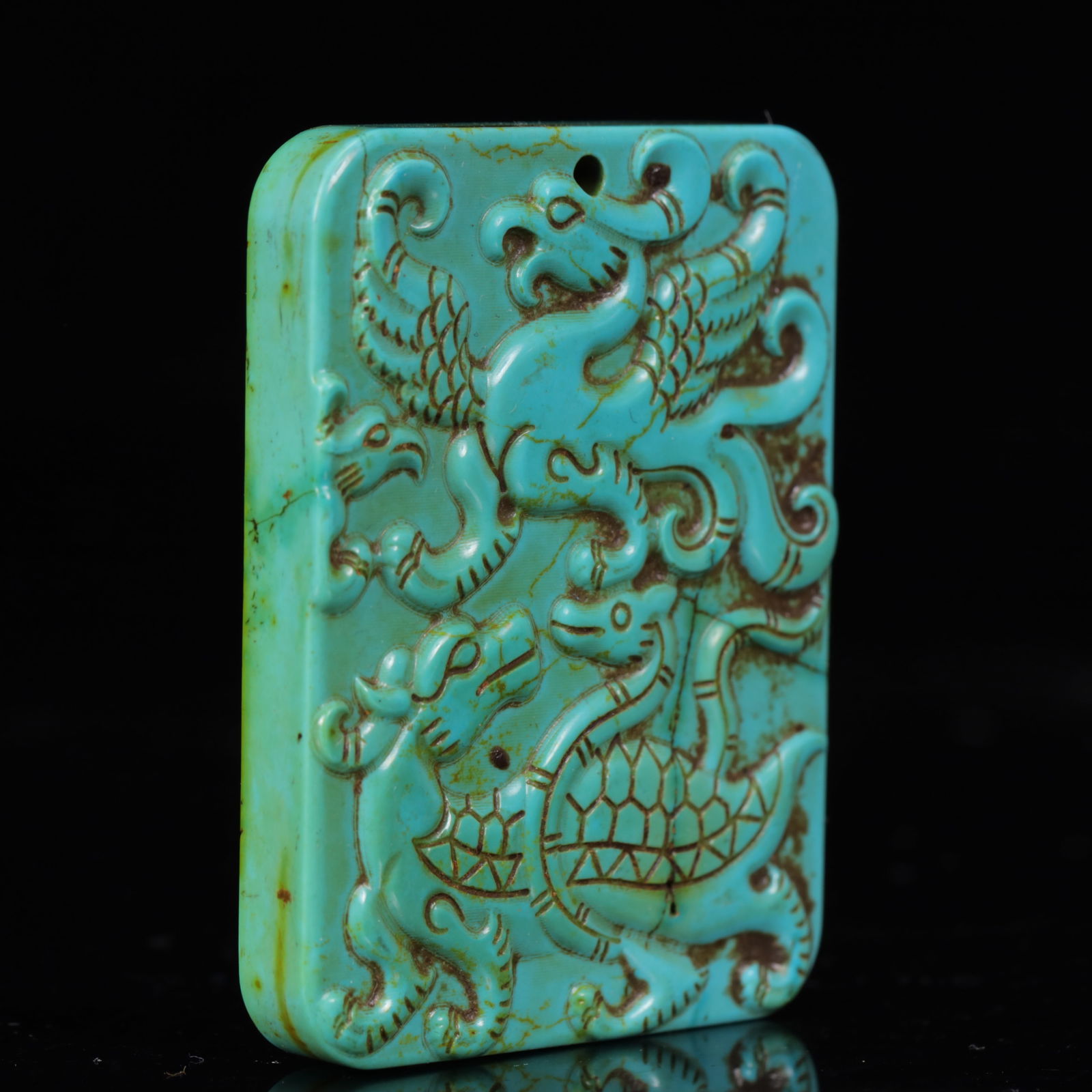 An Exquisite Turquoise Auspicious Beast Pattern Pendant - 3