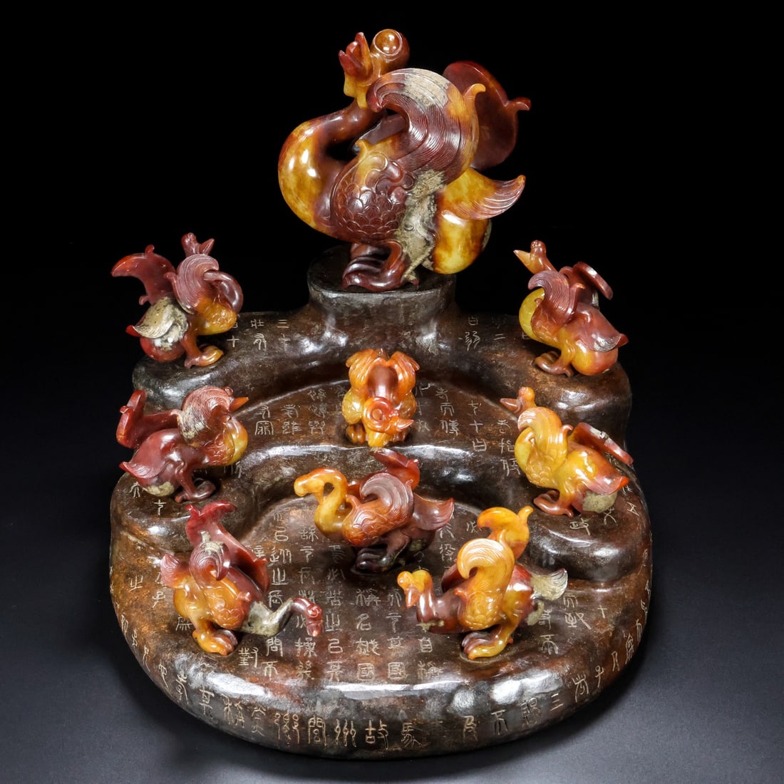 A Set of Fine Archaic Jade Auspicious Beast Ornaments,with Inscription: A Set of Fine Archaic Jade Auspicious Beast Ornaments,with Inscription,Ancient Time,China,Size:11.4inx12.2inx89.4in,Weight:17500g 