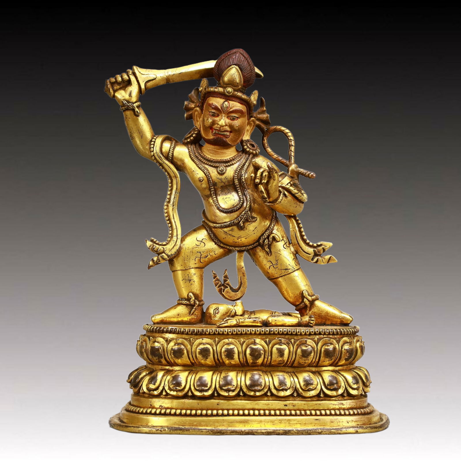 A Solemn Gilt Bronze Statue of Vajra: A Solemn Gilt Bronze Statue of Vajra,Ming Dynasty, China,Size:5.9inx3.5inx8.7in,Weight:1700g 铜鎏金金刚像,中国明代