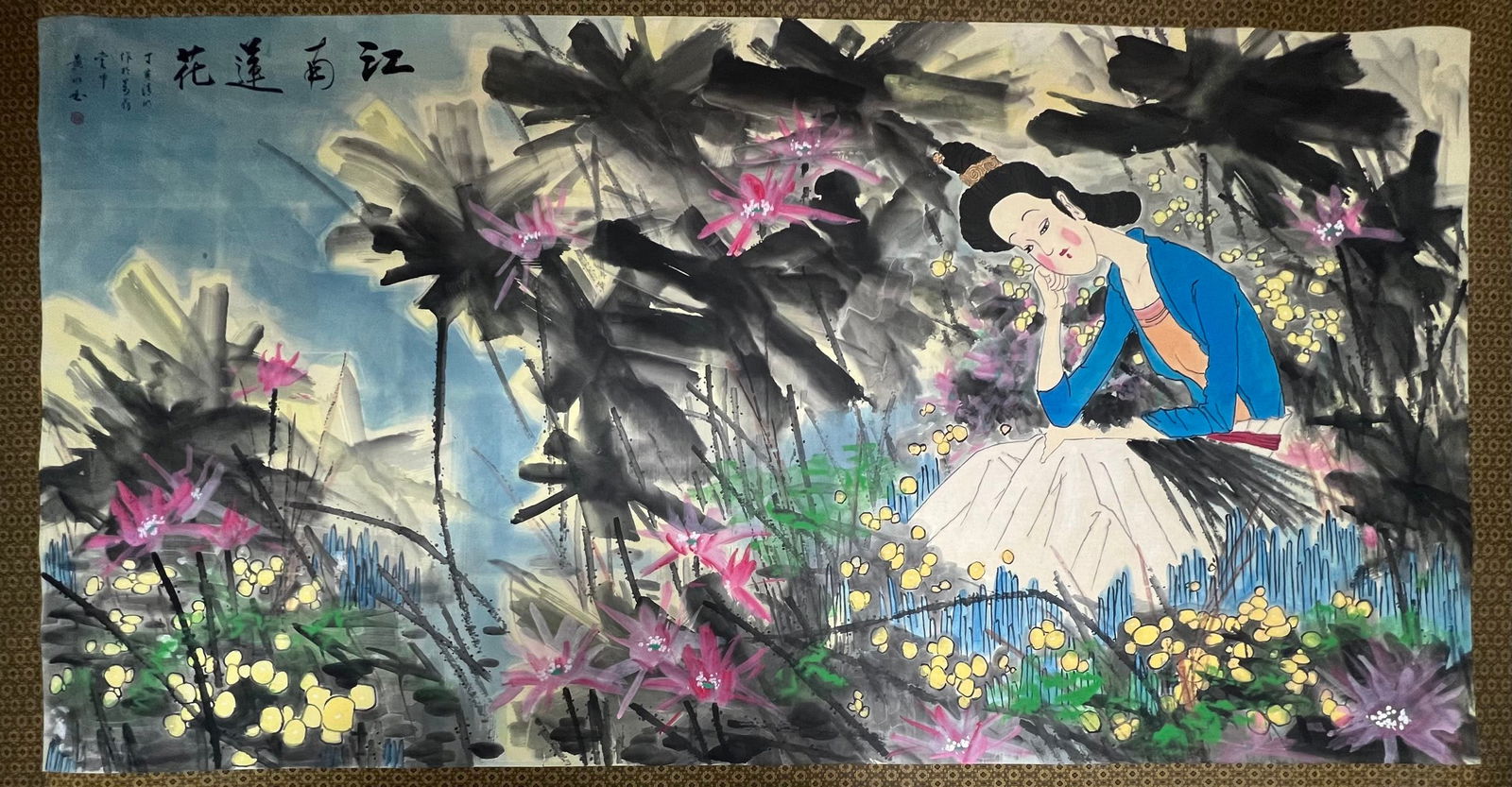 A Chinese Ink Painting of Figure and Story on Paper: A Chinese Ink Painting of Figure and Story on Paper,Huang Yongyu,Size:48.8inx93.7in 一幅中国水墨人物故事画,黄永玉