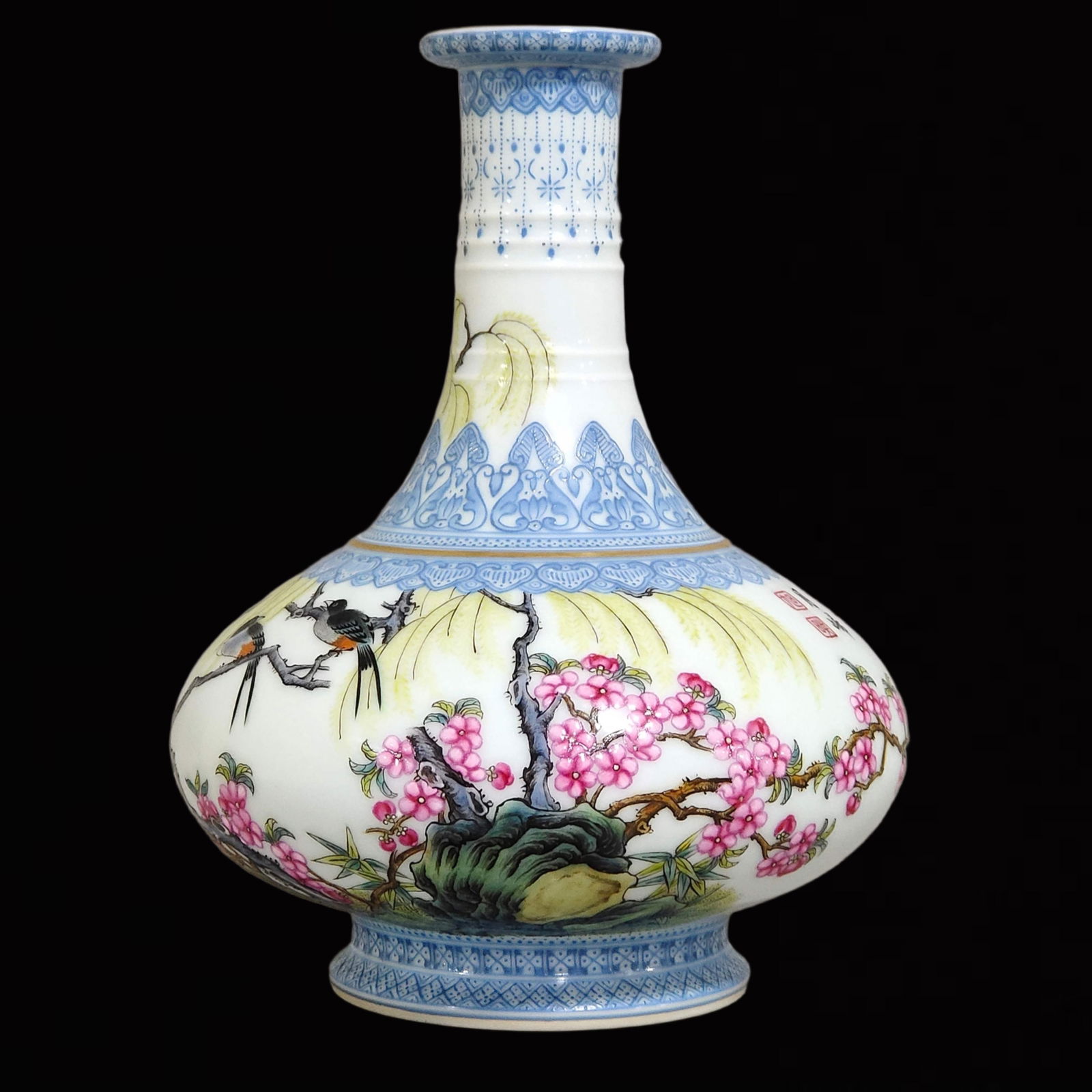 An Exquisite Famille-Rose Flower and Bird Pattern Vase,with Poem (1 of 7)