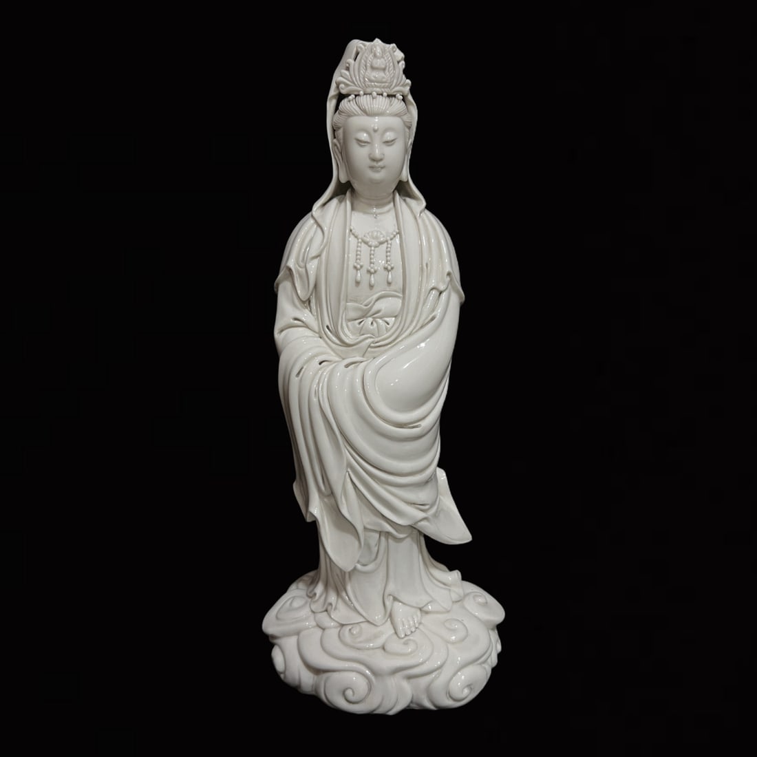 A Solemn Blance-De-Chine Statue of Avalokitesvara: A Solemn Blance-De-Chine Statue of Avalokitesvara,Ming Dynasty,China,He Chaozong Mark,Size:16.9in 