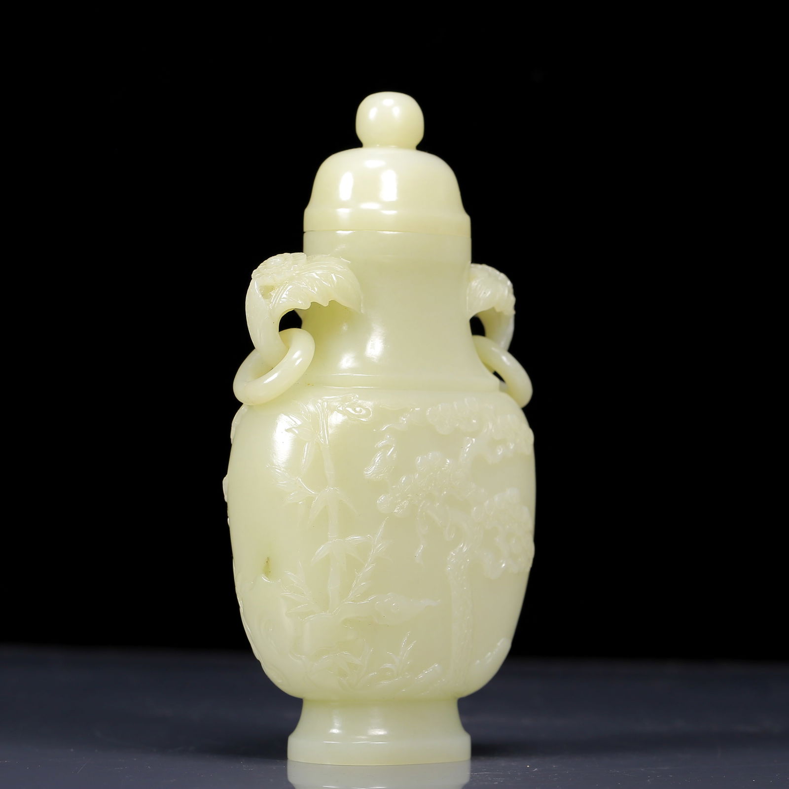 An Exquisite White Jade Flower Pattern Double-Ears Bottle - 5