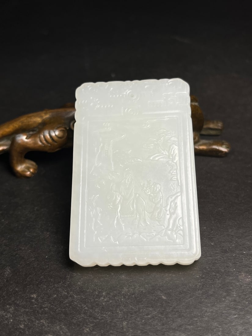 An Exquisite White Jade Figure and Story Pattern Pendant,with Poem (1 of 7)