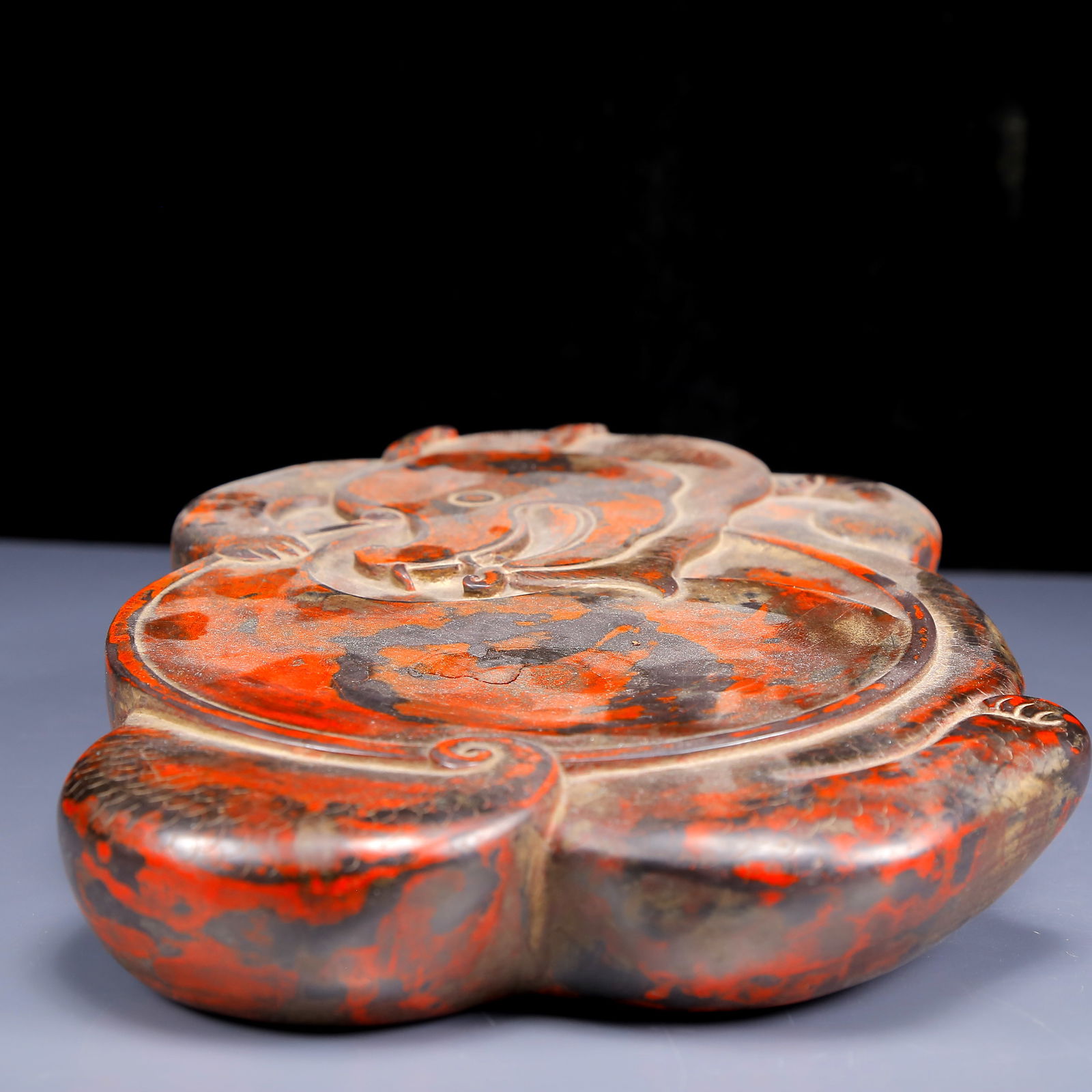 A Rare Beast Pattern Inkstone, with poem: A Rare Beast Pattern Inkstone, with poem,Qing Dynasty, China,Size:12.2inx7.9inx1.6in,Weight:5670g 兽纹砚台，带诗文，清代