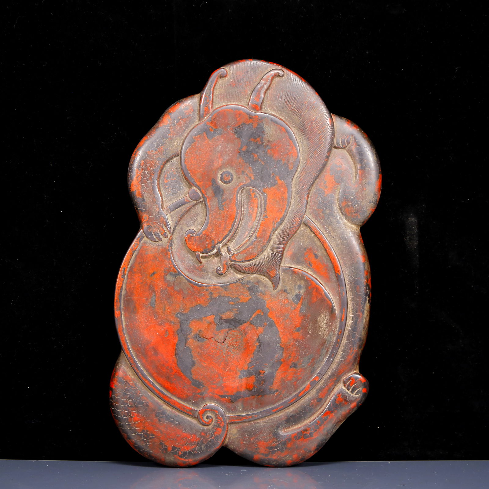 A Rare Beast Pattern Inkstone, with poem - 2