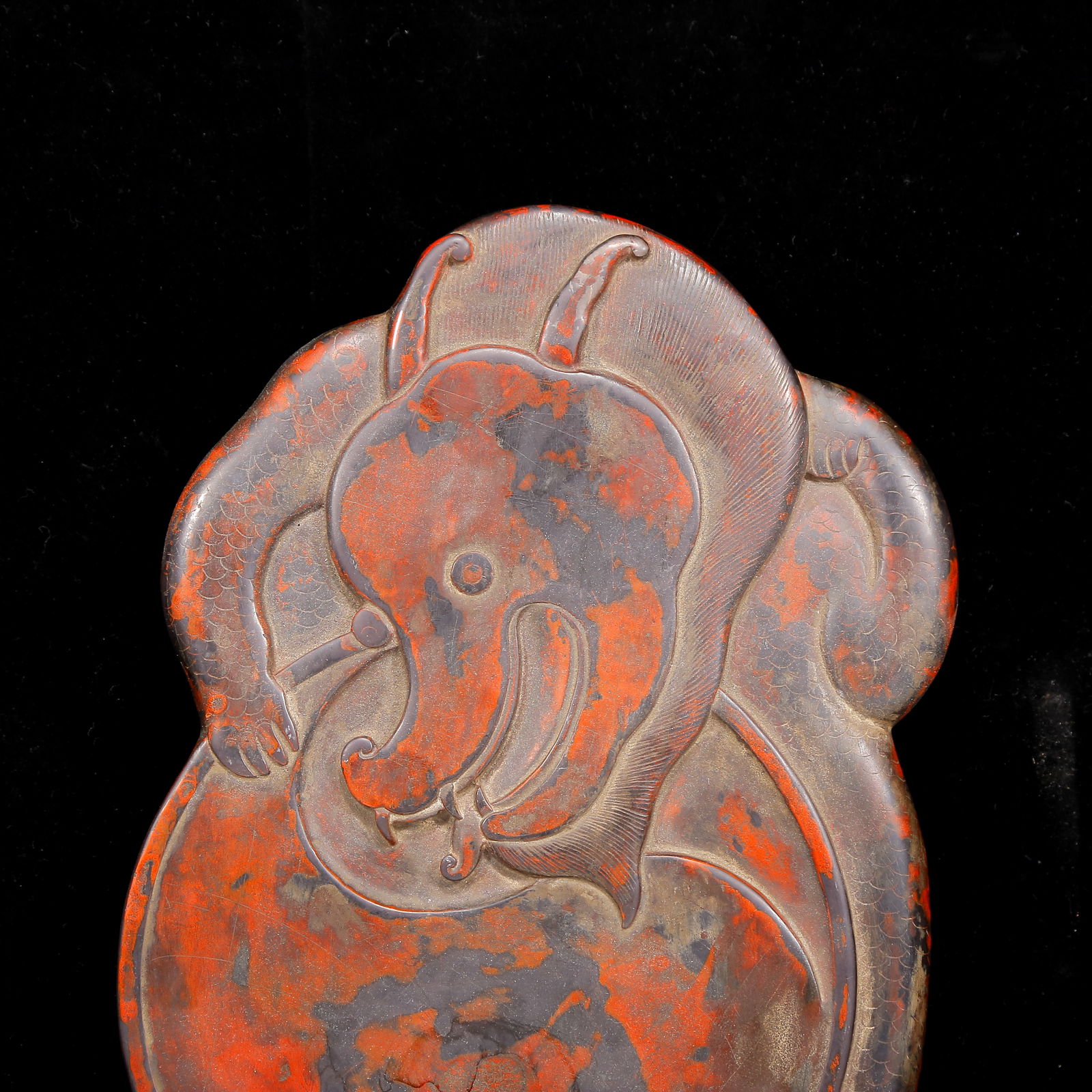 A Rare Beast Pattern Inkstone, with poem - 3