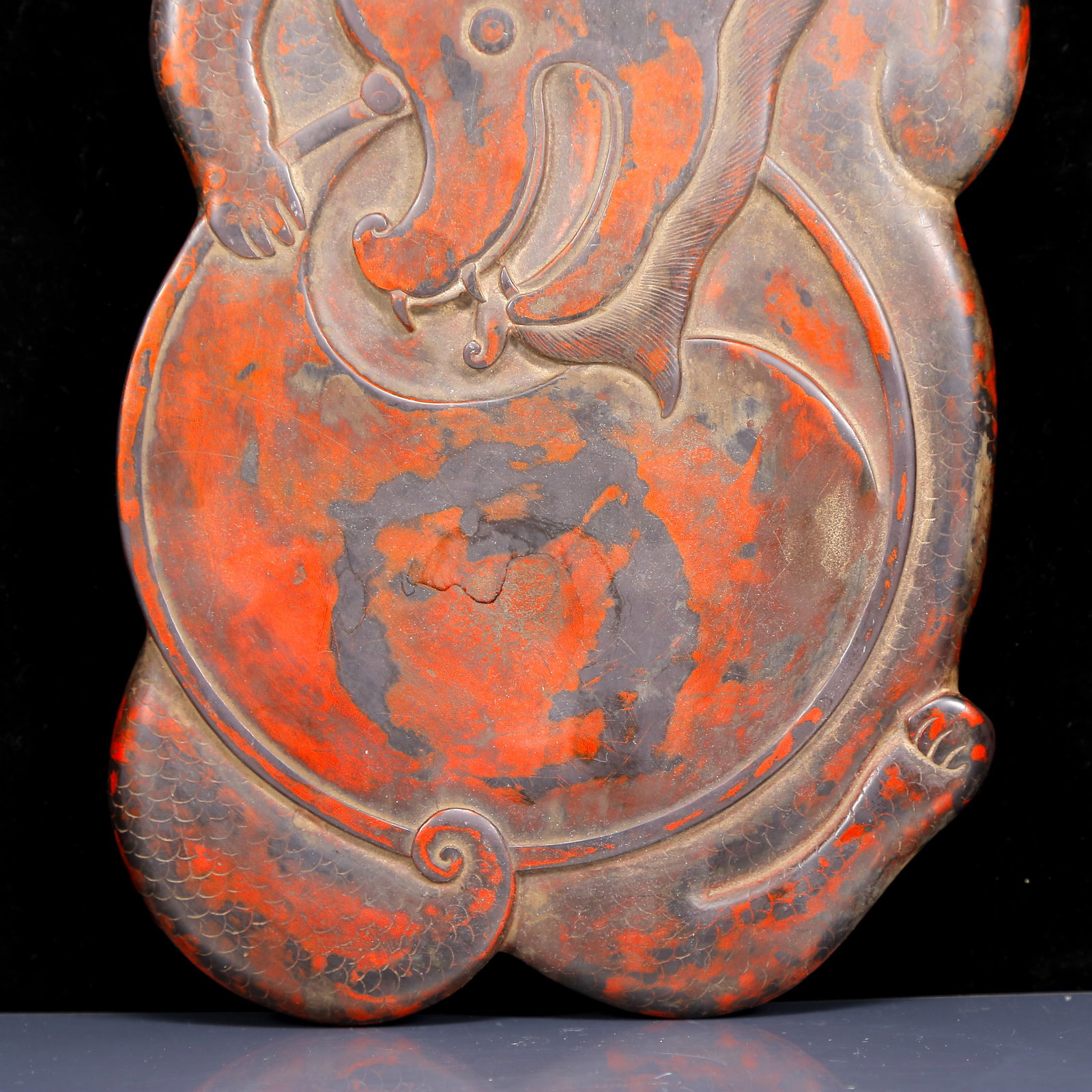 A Rare Beast Pattern Inkstone, with poem - 4