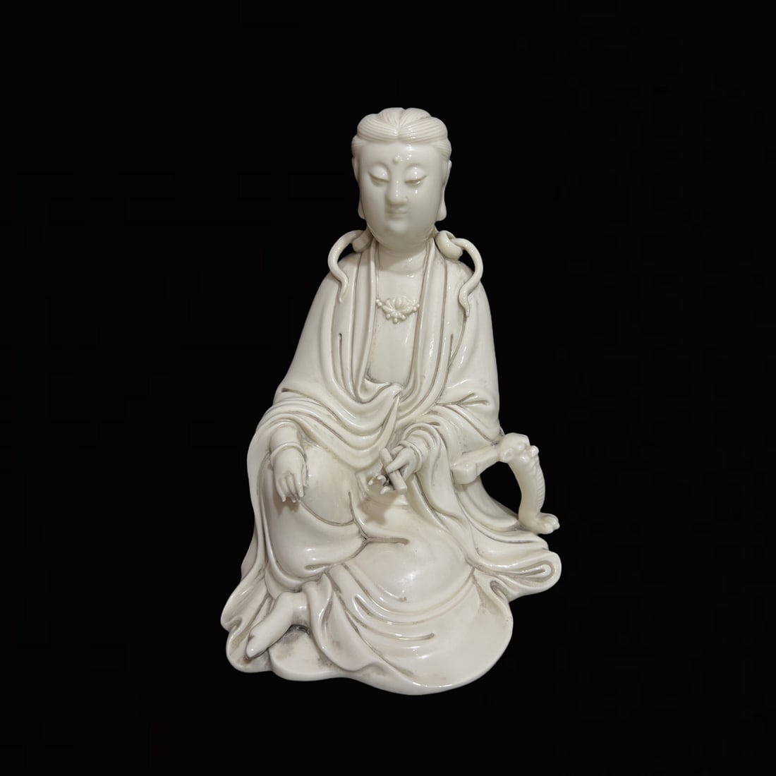 A Solemn Blance-De-Chine Statue of Avalokitesvara: A Solemn Blance-De-Chine Statue of Avalokitesvara,Ming Dynasty,China,He Chaozong Mark,Size:9.4in 