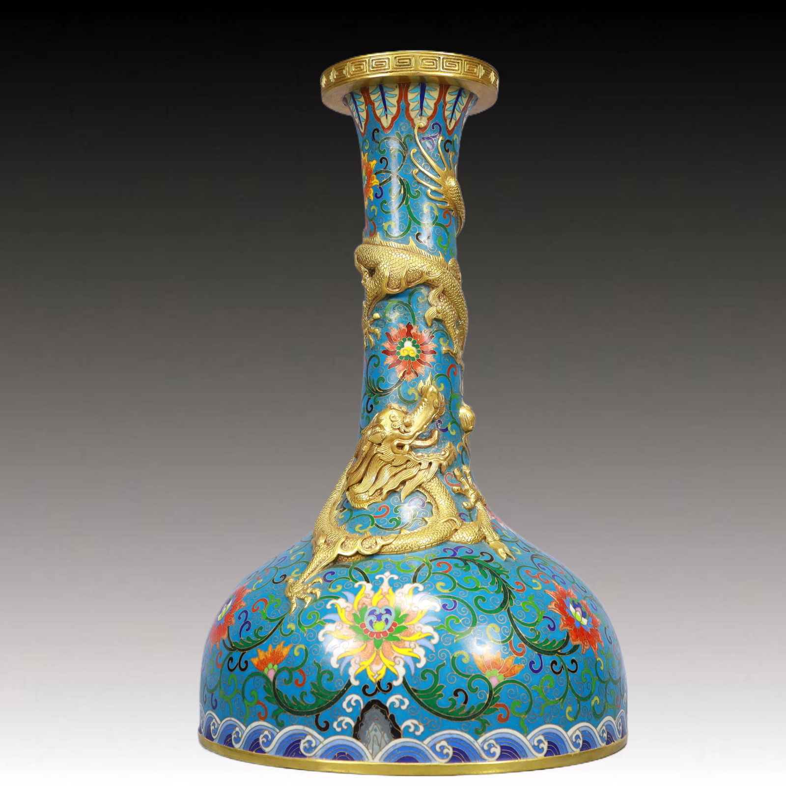 A Huge Cloisonne Lotus and Dragon Pattern Vase (1 of 10)
