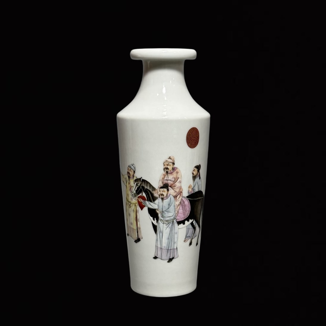 An Exquisite Famille-Rose Figure Pattern Vase?with Poem: An Exquisite Famille-Rose Figure Pattern Vase，with Poem,Qing Dynasty,China,Kangxi Four-Character Mark,Size:10.9inx4.3in 