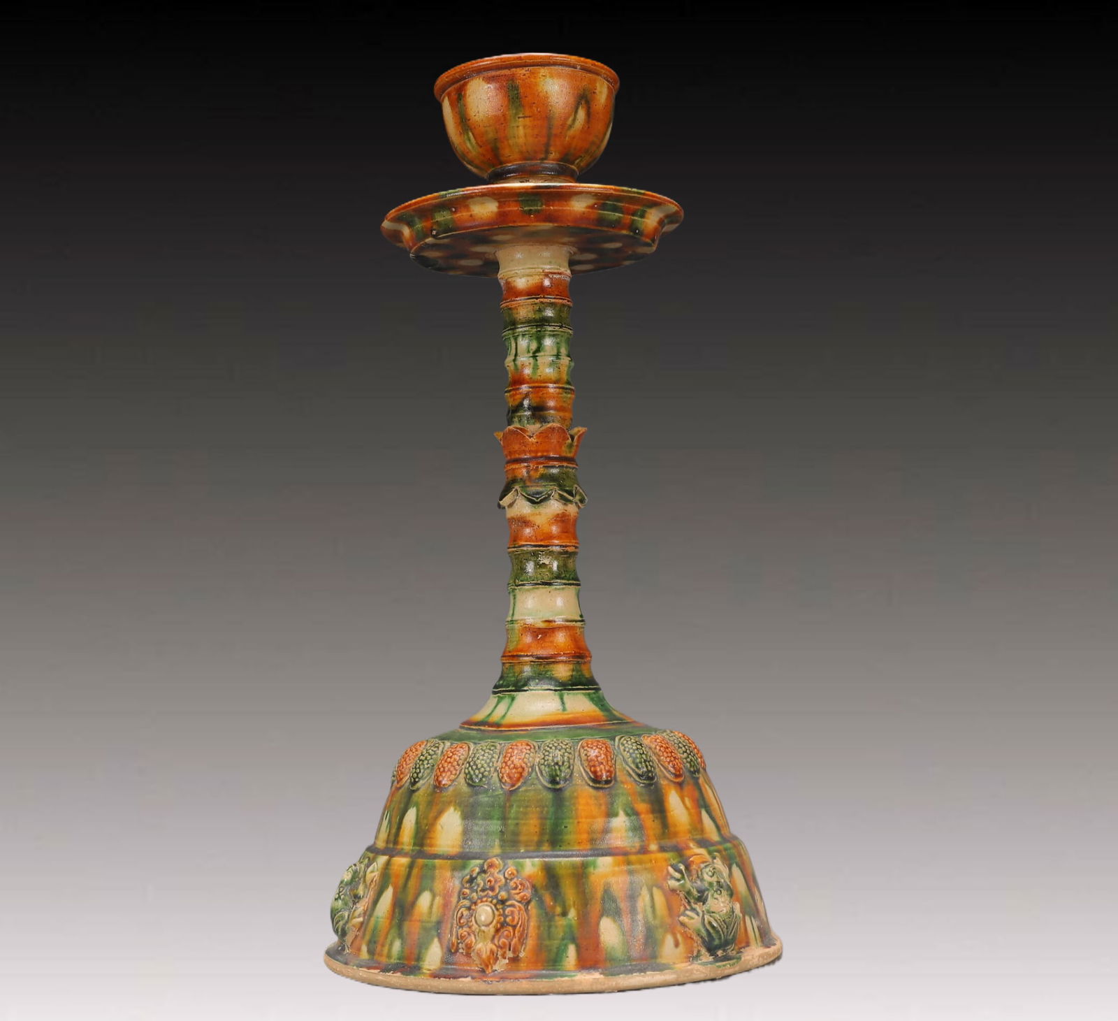 A Huge Tang Tri-Color Glazed Pottery Flower Pattern Candlestick (1 of 10)