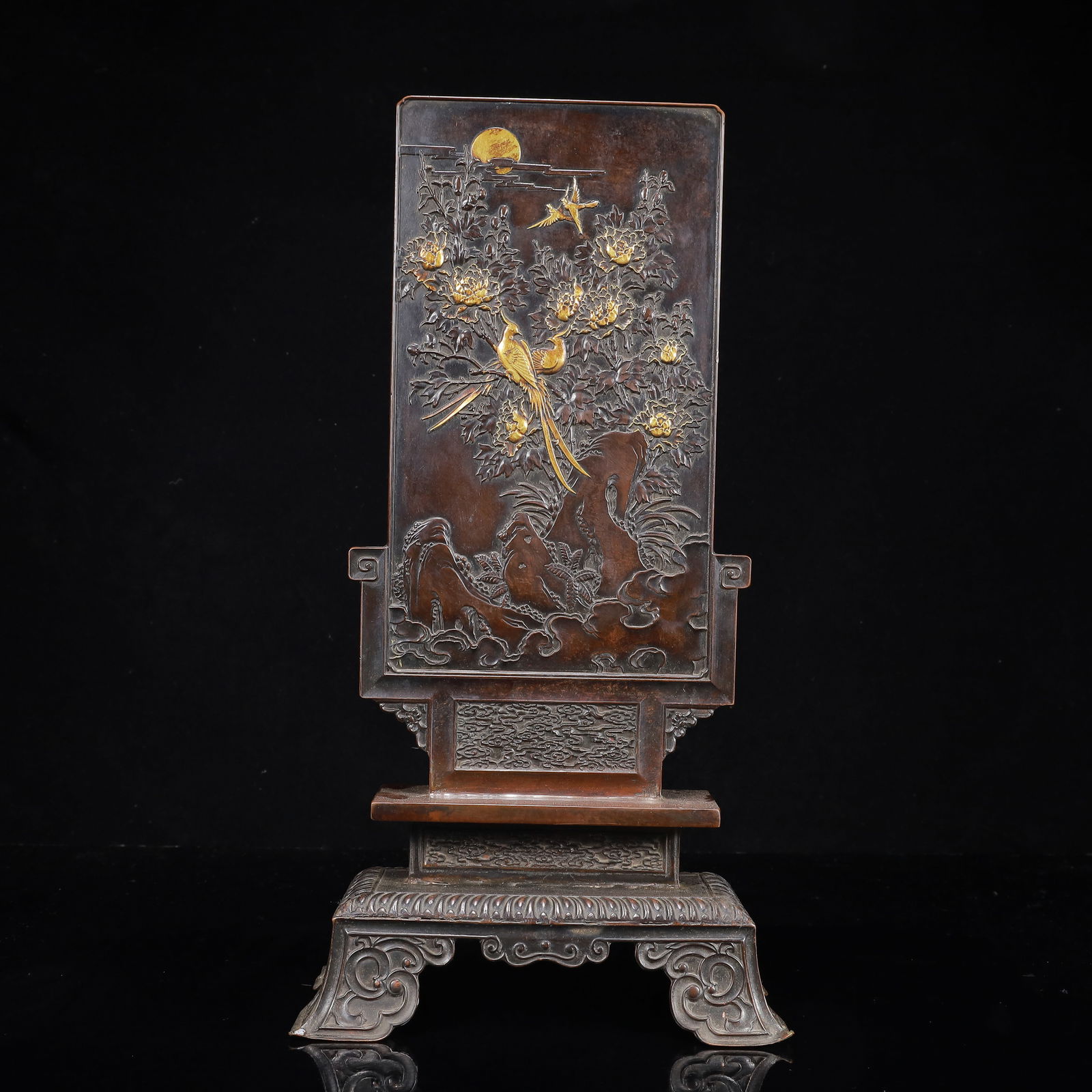 A Rare Gilt Bronze Flower and Bird Pattern Screen,With Poem (1 of 13)