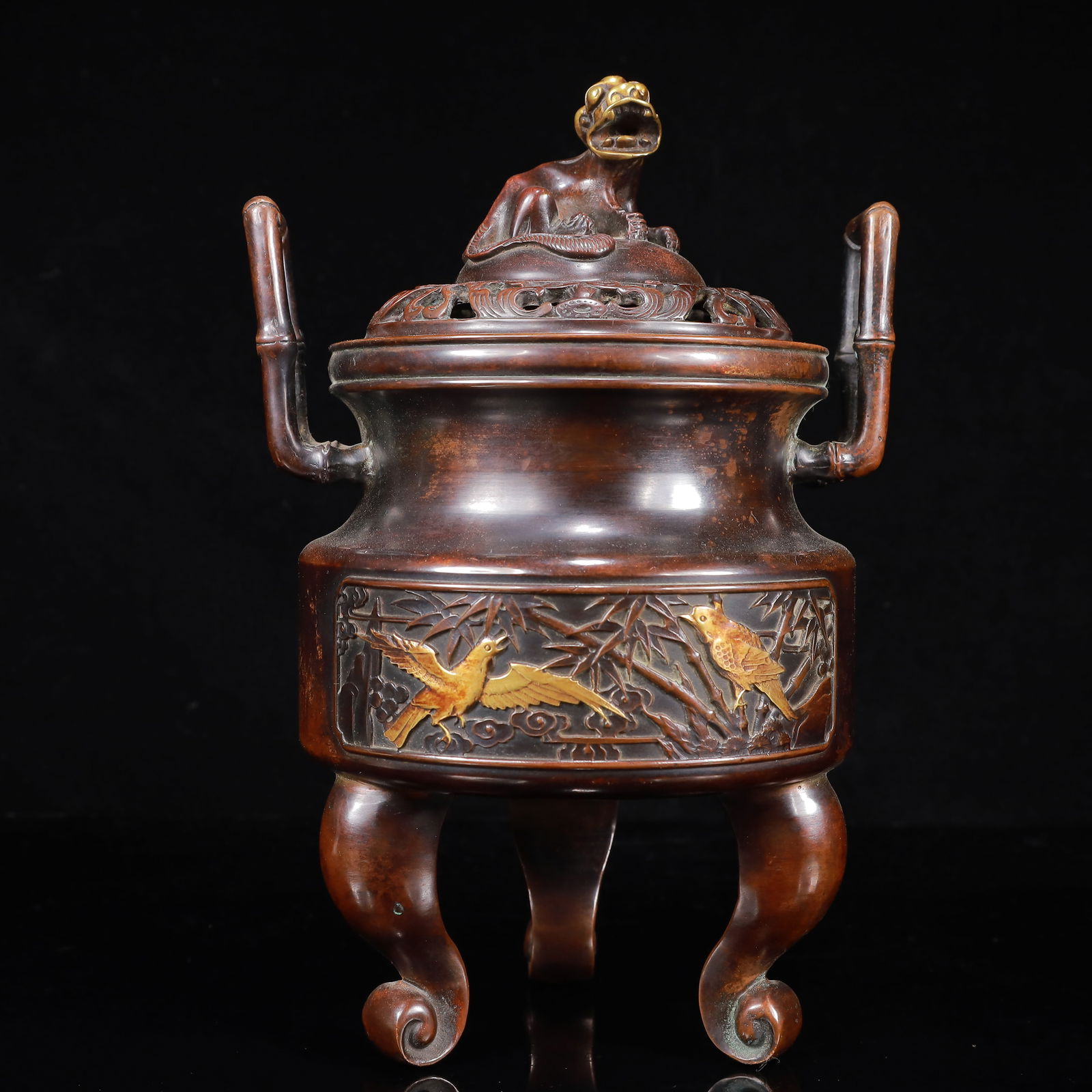 A Rare Gilt Bronze Flower and Bird Pattern Double-Ears and Tripod Censer (1 of 17)