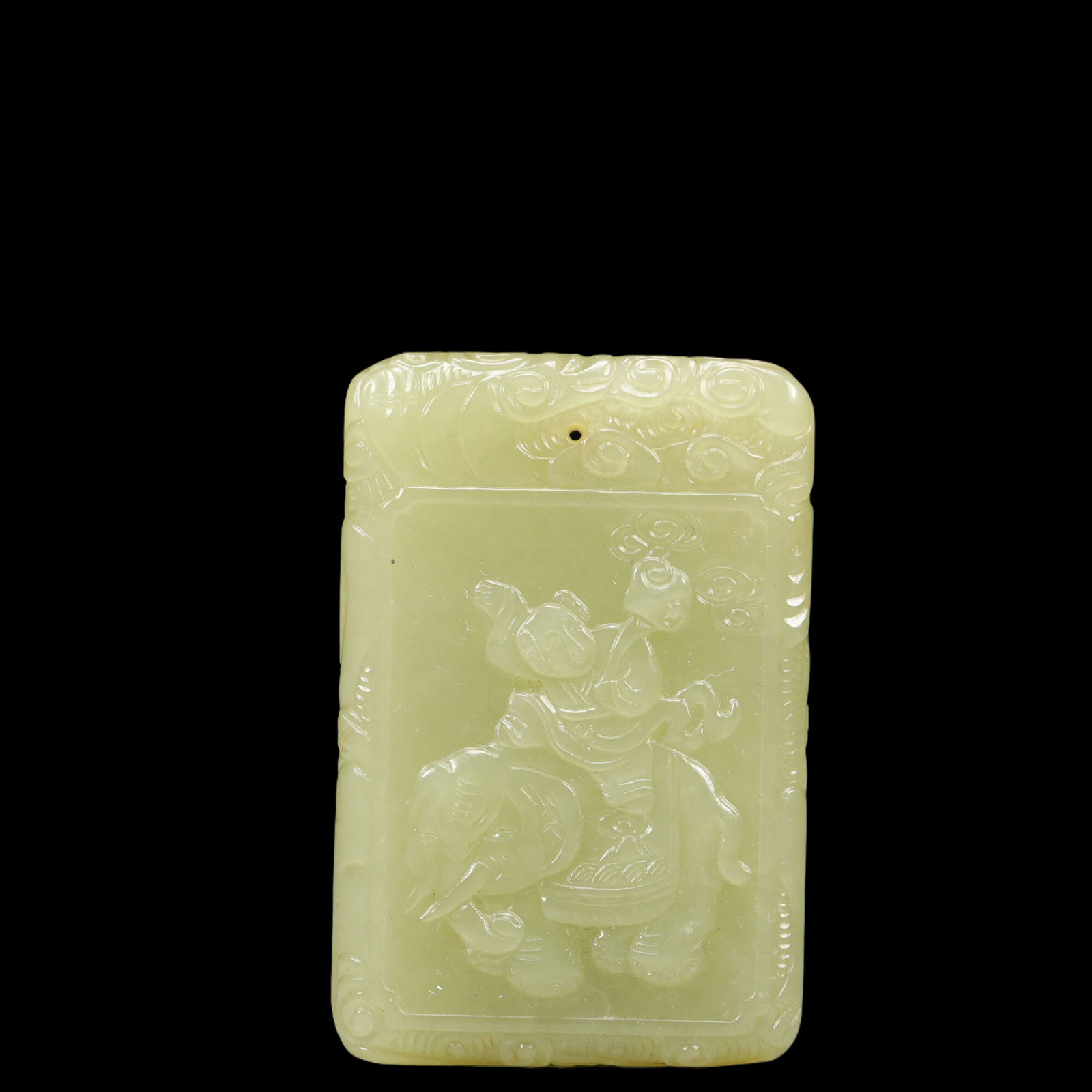 An Exquisite Yellow Jade Figure Pattern Pendant, with poem: An Exquisite Yellow Jade Figure Pattern Pendant, with poem, Qing Dynasty, China, Size:1.6inx2.4inx0.3in, Weight:56g 