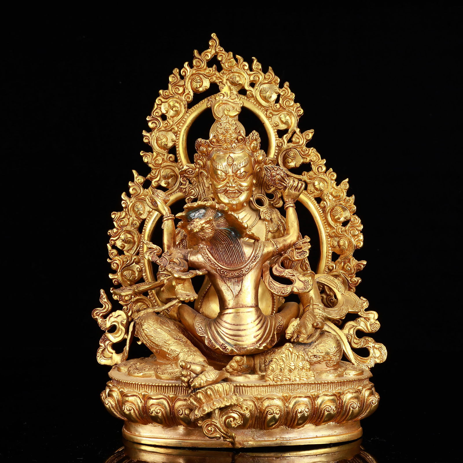A Solemn Gilt Bronze Statue of Manjuvajra: A Solemn Gilt Bronze Statue of Manjuvajra,The Warring States period in China,Size:9.1inx4.7inx12.6in,Weight:3800g 