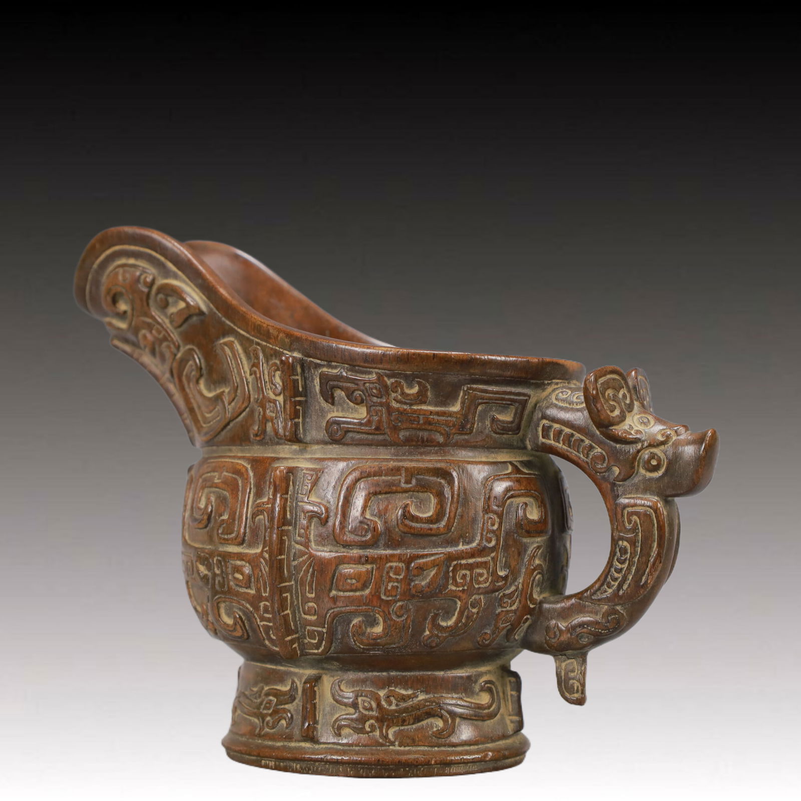 An Exquisite Eaglewood Beast-Face Pattern Goblet - 2