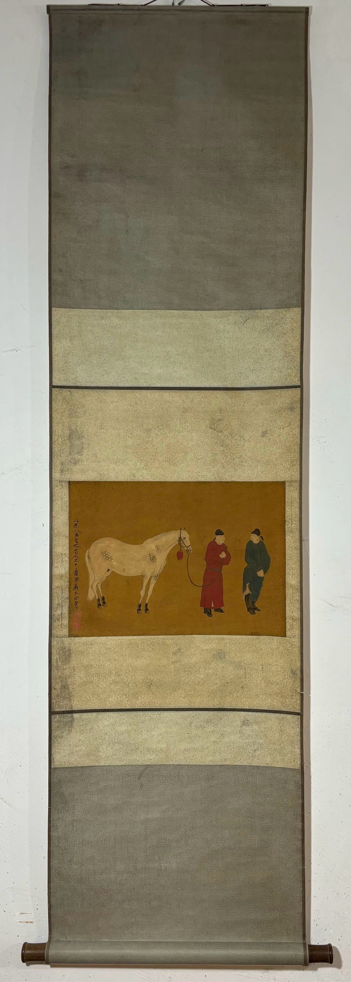 A Chinese Vertical Scroll Ink Painting of Character and Story on Silk: A Chinese Vertical Scroll Ink Painting of Character and Story on Silk,Zhang Daqian,Size:17.3inx12.4in 