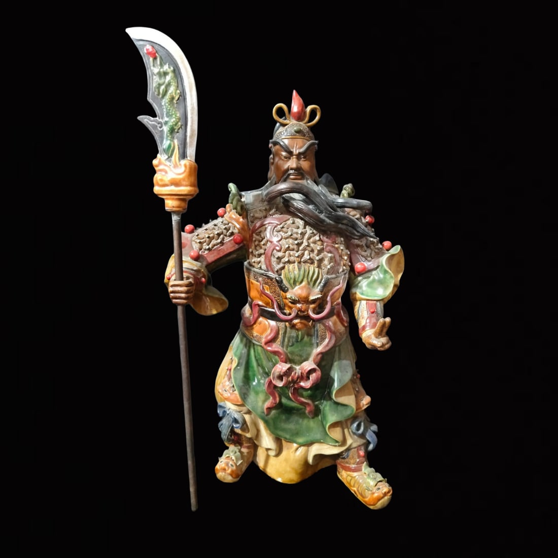 A Huge Shiwan yao Statue of Guan Gong: A Huge Shiwan yao Statue of Guan Gong,Qing Dynasty, China,Size:16.1inx10.2inx24in 石湾窑关公像,中国清代