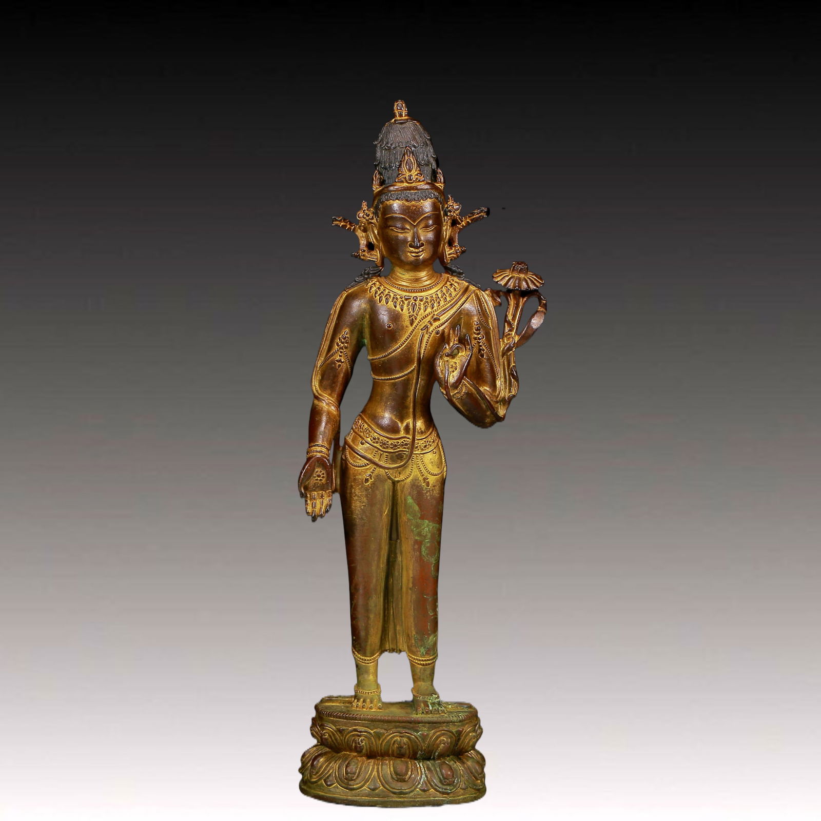 A Solemn Gilt Bronze Statue of Avalokitesvara (1 of 10)