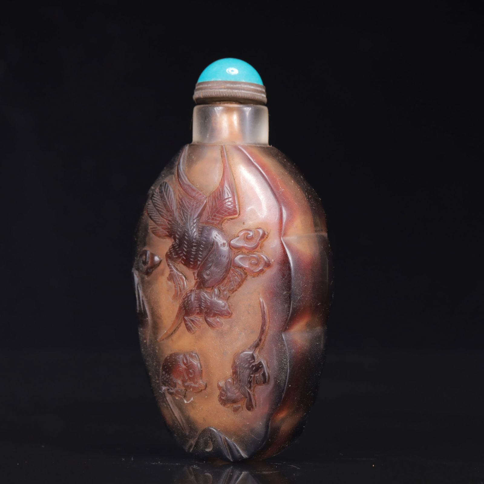 An Exquisite Glass Eagale and Rabbit Pattern Snuff Bottle - 2