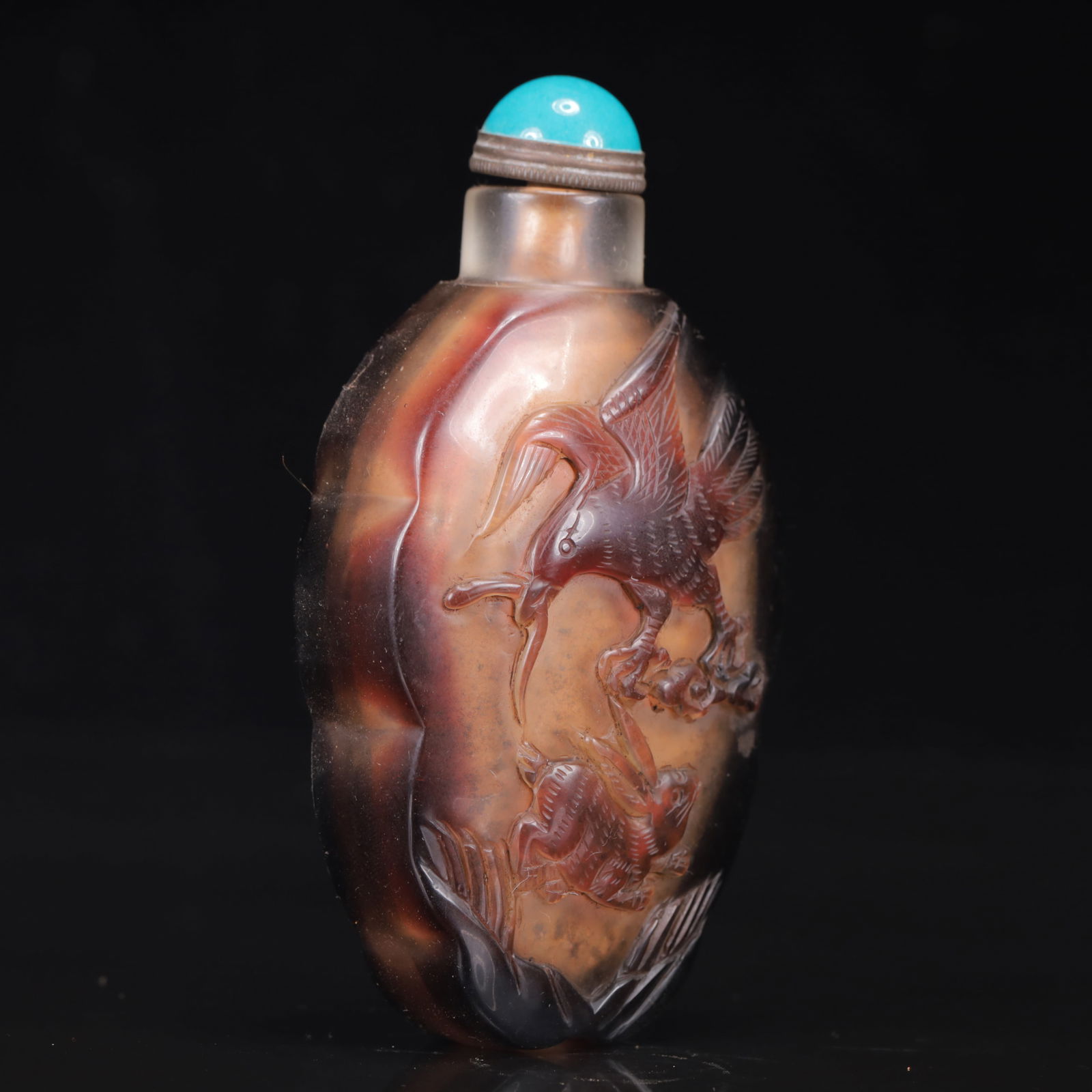An Exquisite Glass Eagale and Rabbit Pattern Snuff Bottle - 4