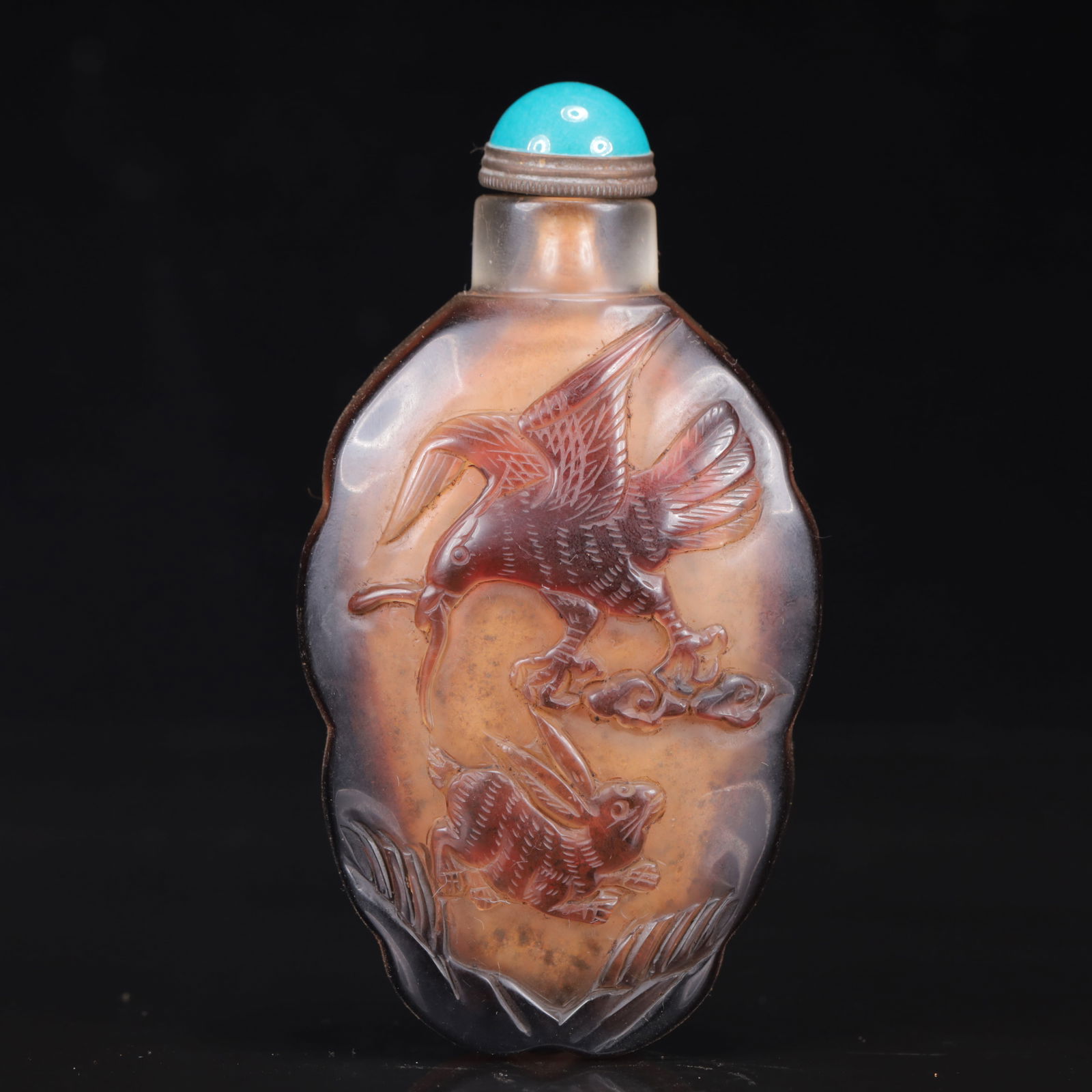 An Exquisite Glass Eagale and Rabbit Pattern Snuff Bottle - 5