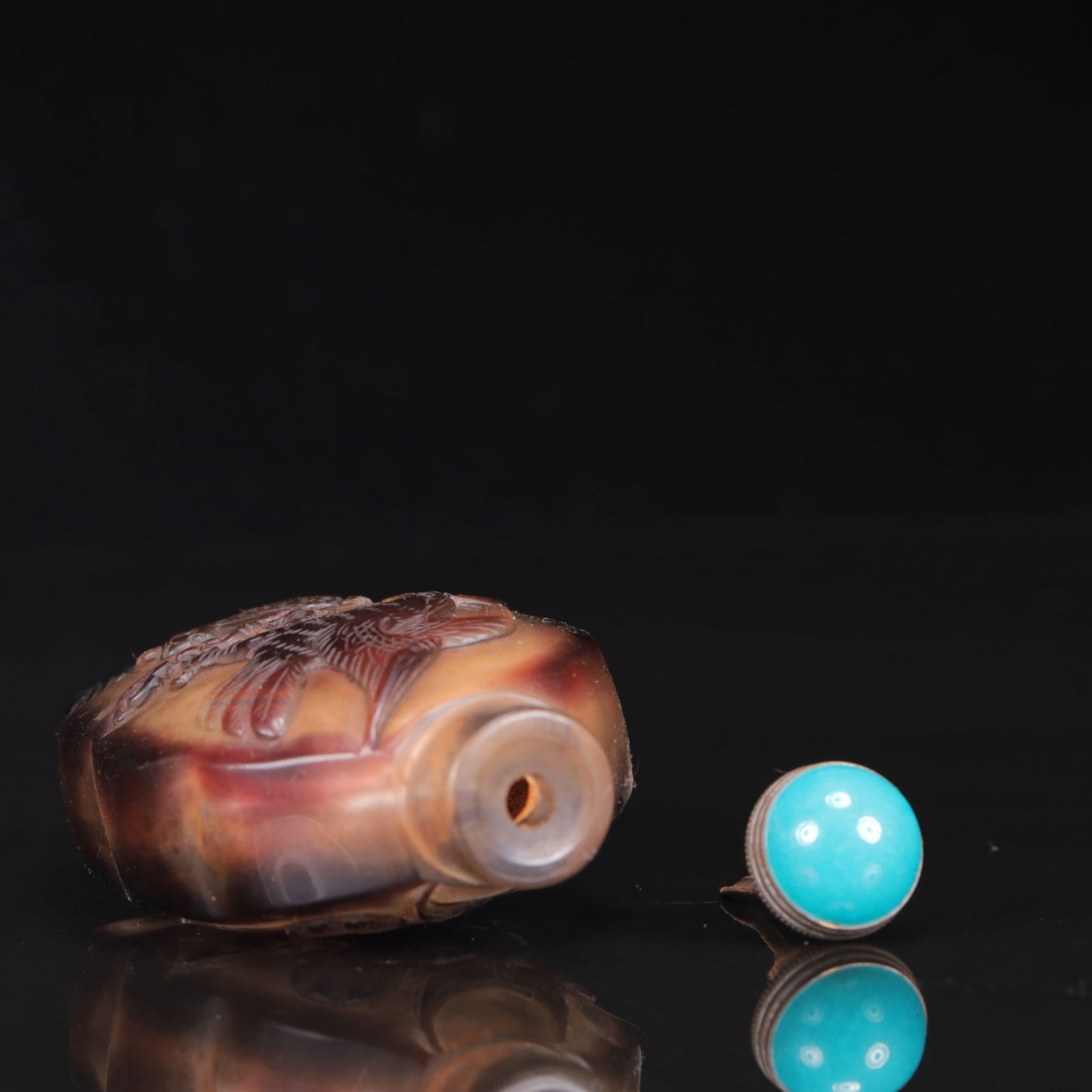 An Exquisite Glass Eagale and Rabbit Pattern Snuff Bottle - 7