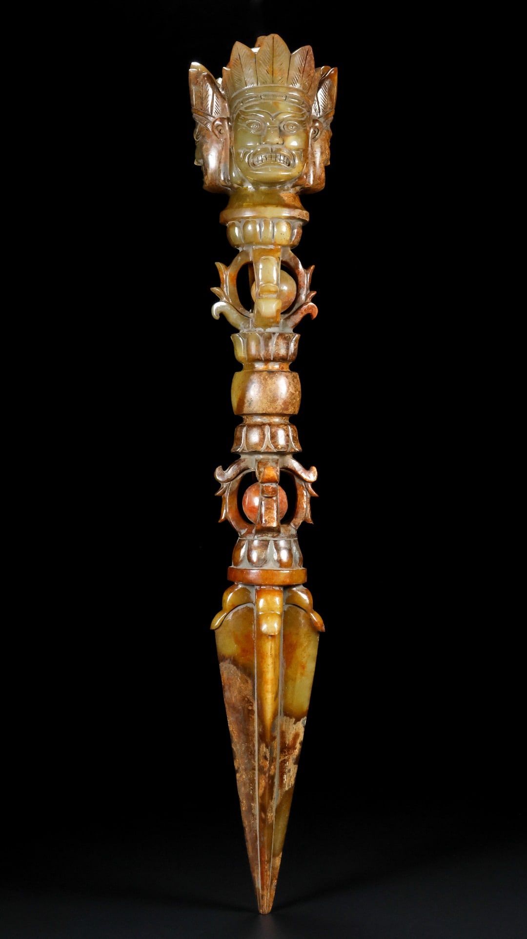 An Archaic Gaogu yu Vajra Ornament: An Archaic Gaogu yu Vajra Ornament,Ancient Time, China, Size:3.5inx2inx18.9in, Weight:1665g 高古玉金刚杵摆件,中国远古时