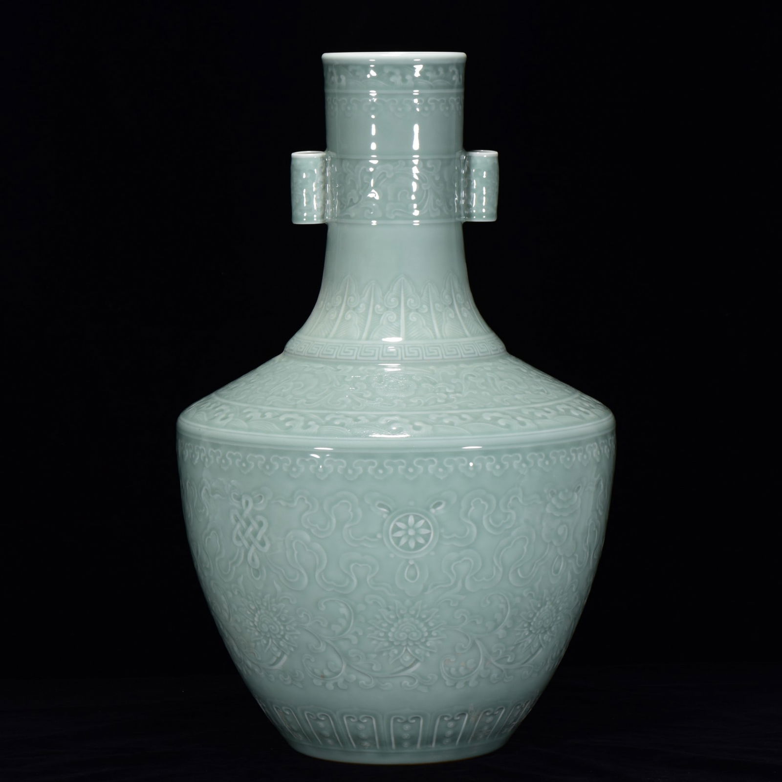 An Exquisite Celadon Glazed Eight Treasures Pattern Double-Ears Vase (1 of 9)