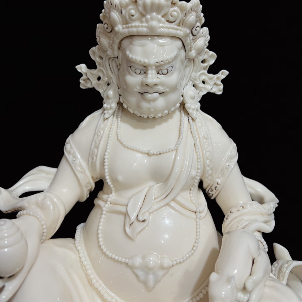 A Solemn Blance-De-Chine Statue of Mammon: A Solemn Blance-De-Chine Statue of Mammon,Ming Dynasty,China,He Chaozong Mark,Size:11.8in 