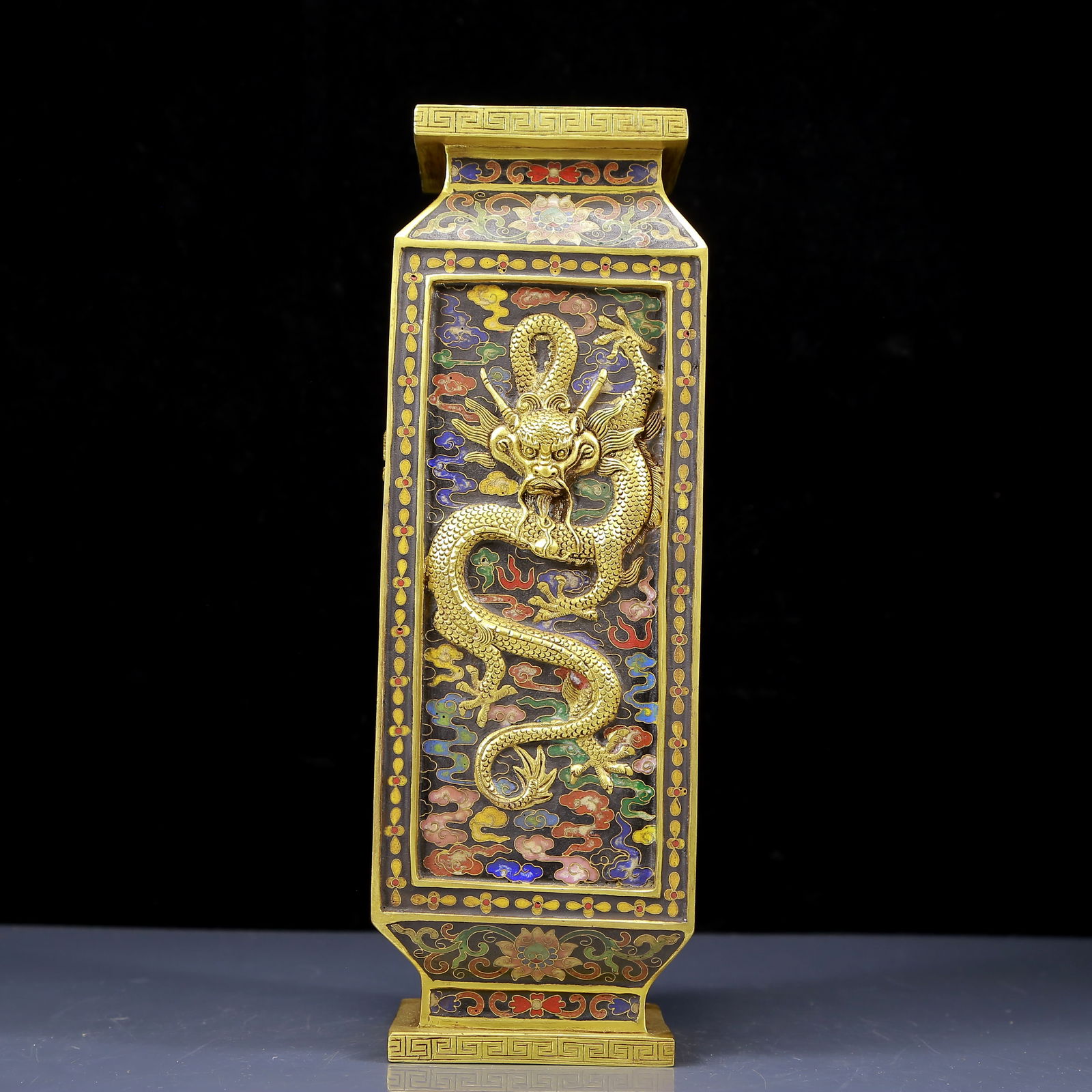 A Rare Cloisonne Auspicious Cloud and Dragon Pattern Vase: A Rare Cloisonne Auspicious Cloud and Dragon Pattern Vase,Qing Dynasty, China,Qianlong Four-character Mark,Size:3.9inx11.8in,Weight:3885g 