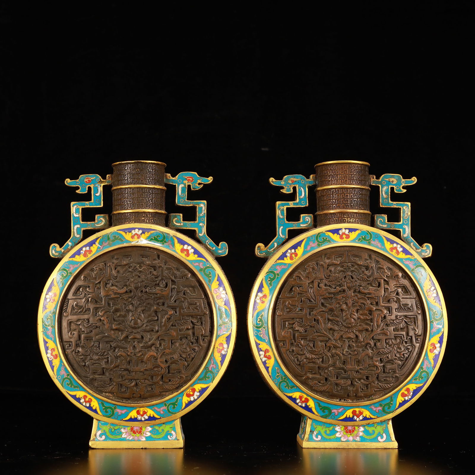 A Pair of Exquisite Cloisonne Lotus Pattern Dragon-Ears Vase (1 of 13)