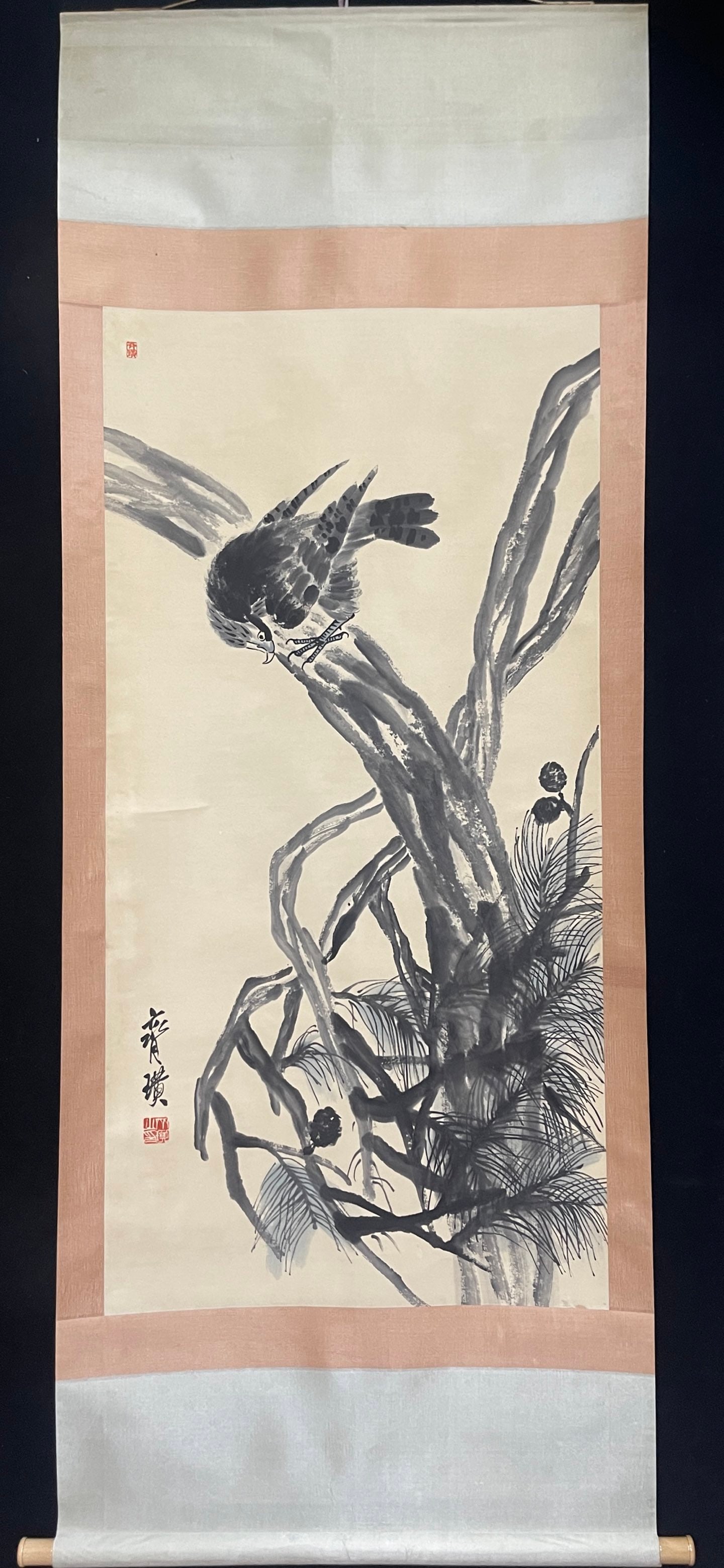 A Chinese Vertical Scroll Ink Painting of Flower and Bird on Paper (1 of 6)