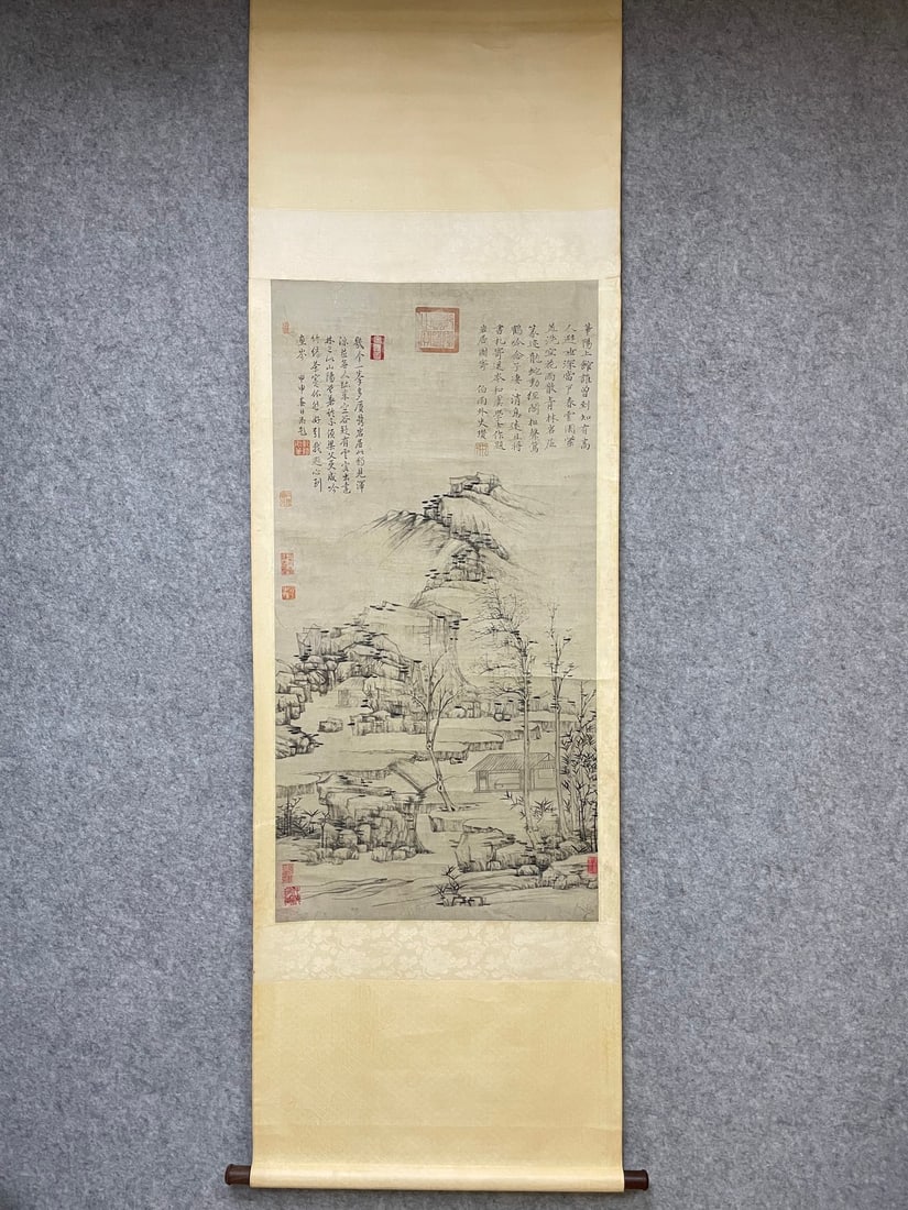 A Chinese Vertical Scroll Ink Painting of Landscape on Paper (1 of 9)
