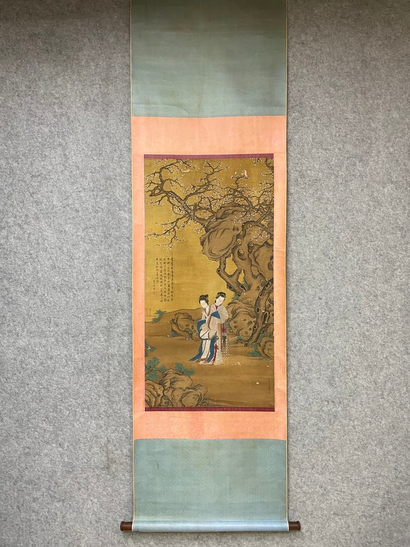 A Chinese Vertical Scroll Ink Painting of Figure and Story on Silk (1 of 9)