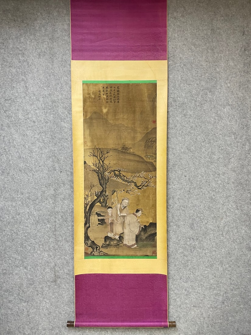 A Chinese Vertical Scroll Ink Painting of Figure and Story on Silk: A Chinese Vertical Scroll Ink Painting of Figure and Story on Silk,Zhao Yong,Size:19.3inx45.3in 一幅中国水墨绢本人物故事画