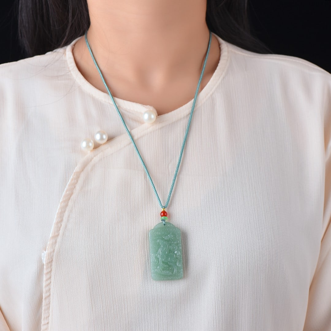 An Exquisite Greenish Jade Horse Pattern Pendant: An Exquisite Greenish Jade Horse Pattern Pendant,Size:1.1inx2in 青玉马纹挂件