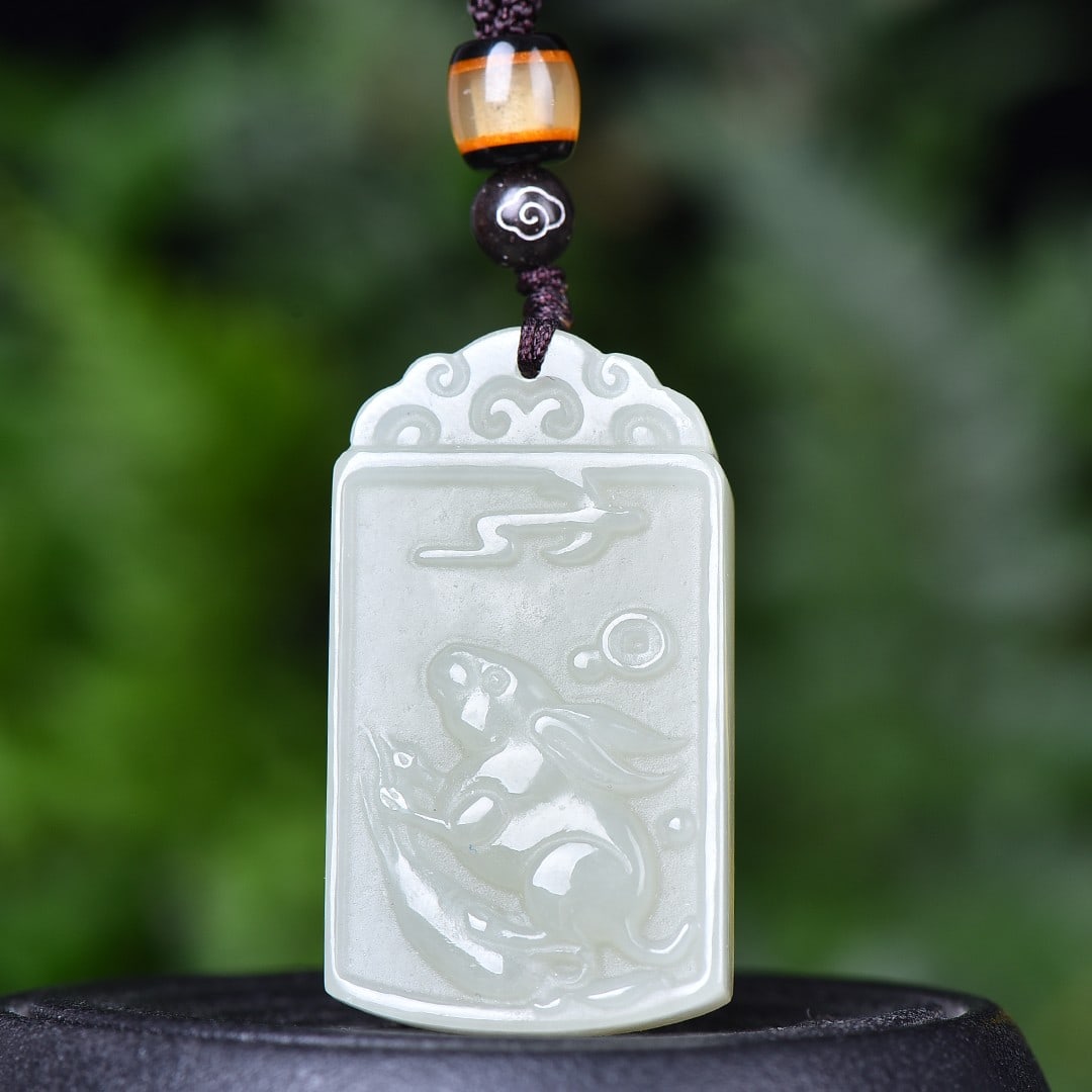 An Exquisite White Jade Rabbit Pendant: An Exquisite White Jade Rabbit Pendant,Size:1.7inx1in 白玉兔挂件