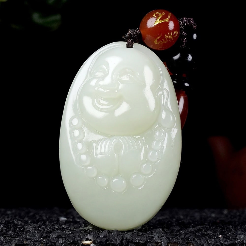 An Exquisite White Jade Statue of Maitreya Buddha Pendant (1 of 6)