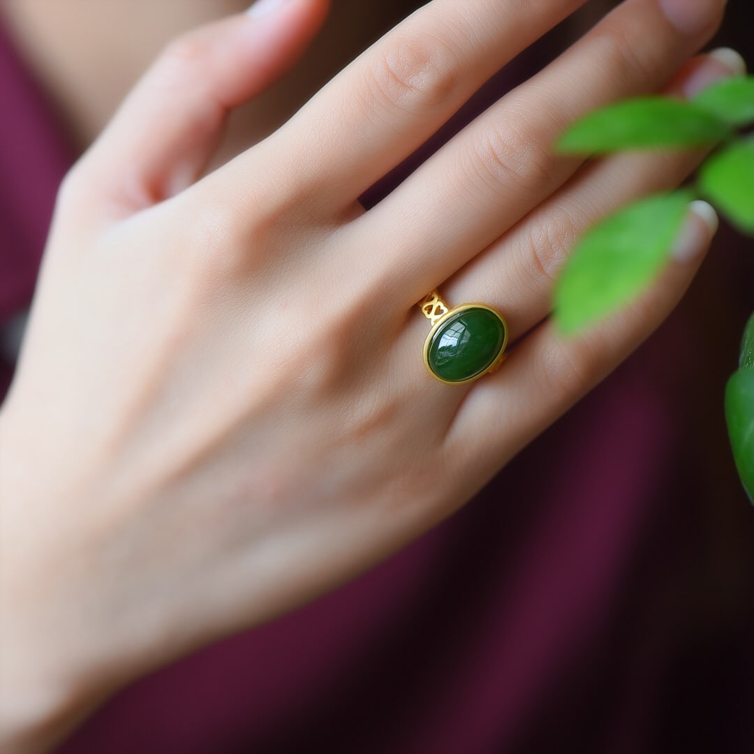 An Exquisite Sterling Silver-Gold Plated Inlaid Jasper Ring: An Exquisite Sterling Silver-Gold Plated Inlaid Jasper Ring,Size:0.4inx0.6in 纯银镀金镶碧玉戒指